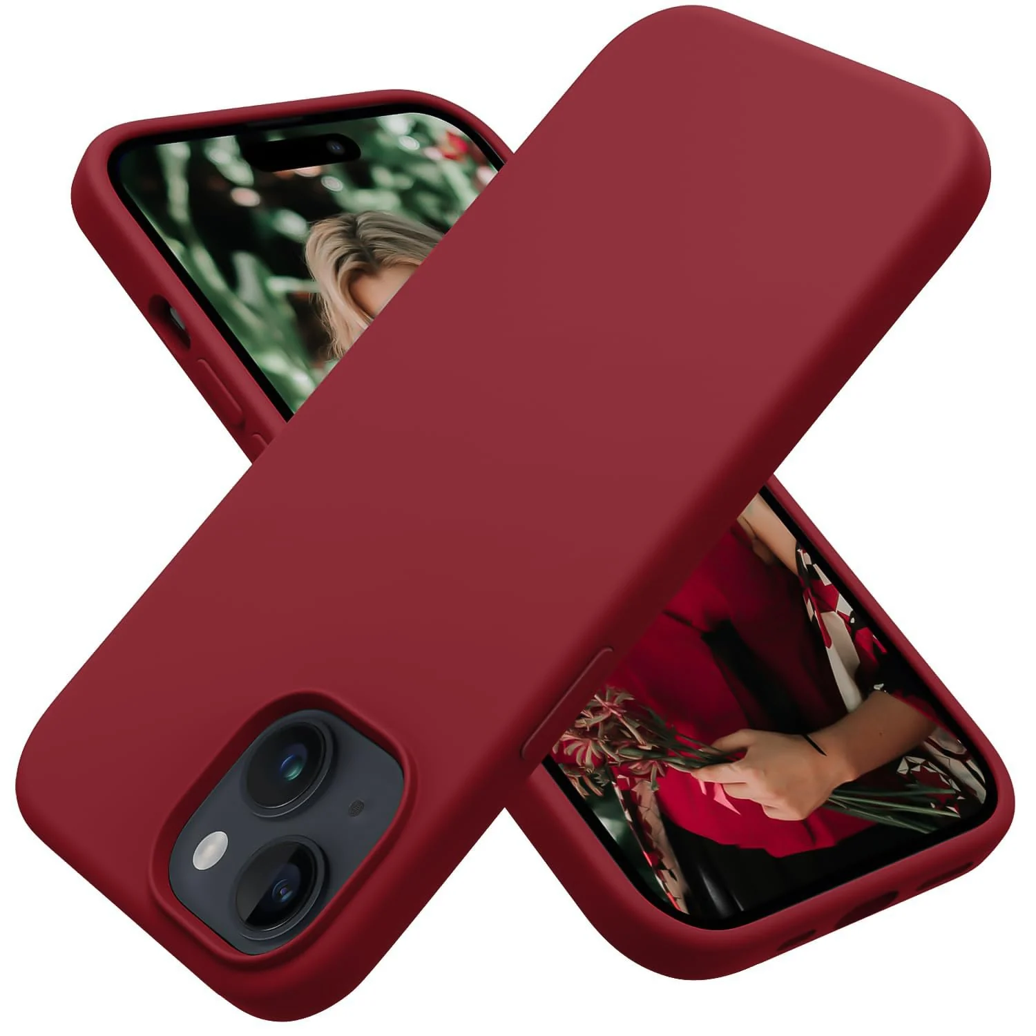 "DL3 Mobilak Liquid Silicone Protective Case for 𝐢𝐏𝐡𝐨𝐧𝐞 𝟏𝟓 𝐏𝐥𝐮𝐬, 𝐢𝐏𝐡𝐨𝐧𝐞 𝟏𝟒 𝐏𝐥𝐮𝐬 "" with Camera Protection and Microfiber Lining - Dark Red"