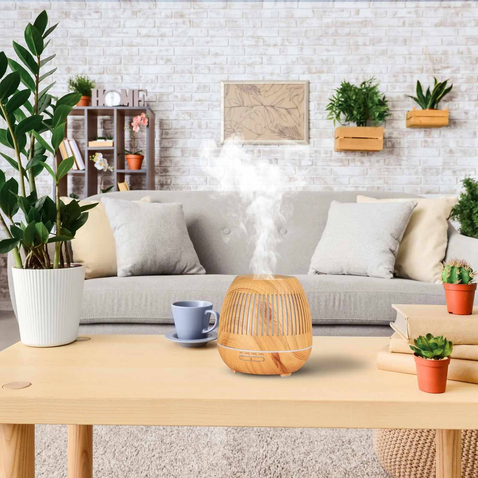 Mobigon Essential Oil Diffuser, Aromatherapy Diffuser 500ml with Remote Control, 4 Timer & Auto-Off Safety Switch, 7 Color LED Lights Mode, 10 Hours Quiet Humidifier for Bedroom - D.Light Woody