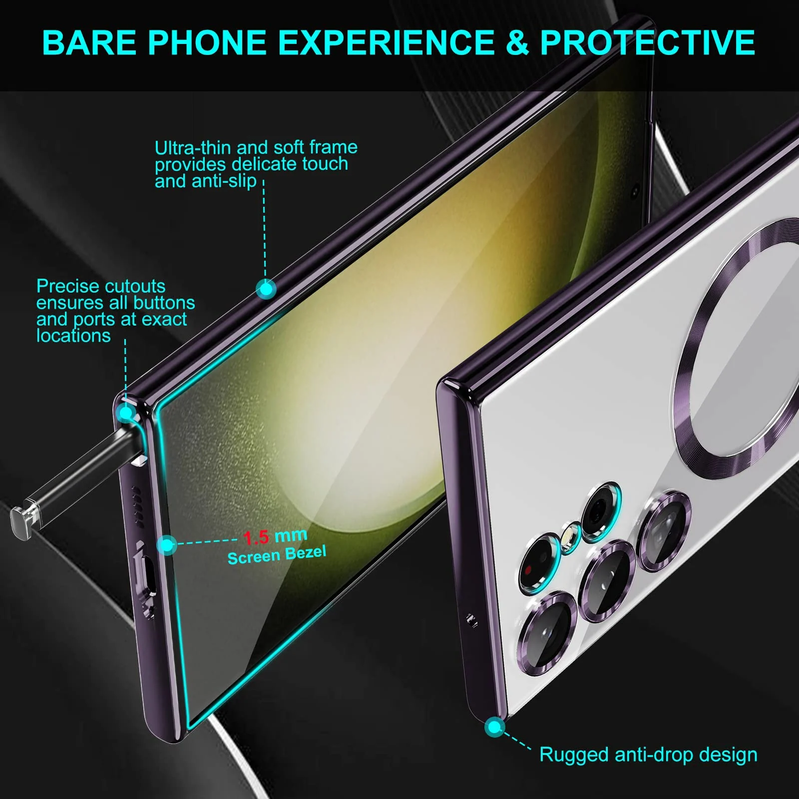 DL3 Mobilak Clear MagSafe-Compatible Magnetic Case for Samsung Galaxy S23 Ultra with Camera Protection - Deep Purple