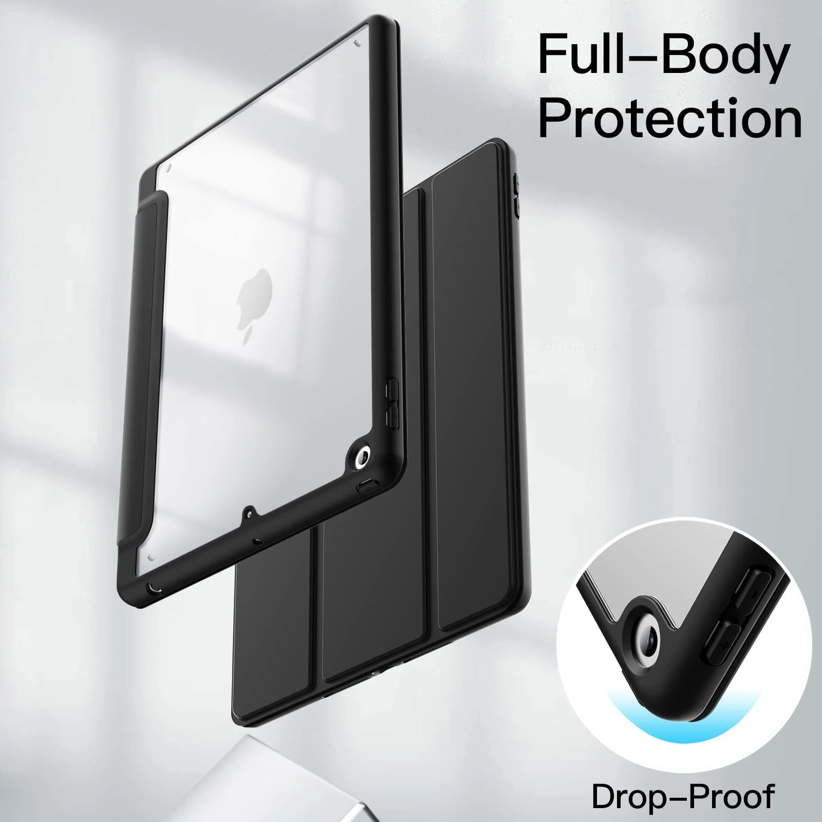 DL3 Mobilak Case for iPad 6th/5th Generation (9.7-inch, 2018/2017), iPad Pro 9.7 Inch Case 2016, iPad Air 2nd/1st, Clear Shockproof Back Cover Built-in Pencil Holder, Auto Sleep/Wake - Black