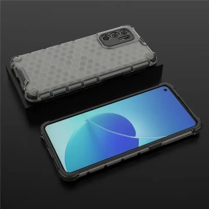 DL3 Mobilak Honeycomb Protective Case for OPPO Reno 6 4G, Shock-absorbing protection, Transparent design, Slim, lightweight profile - Black