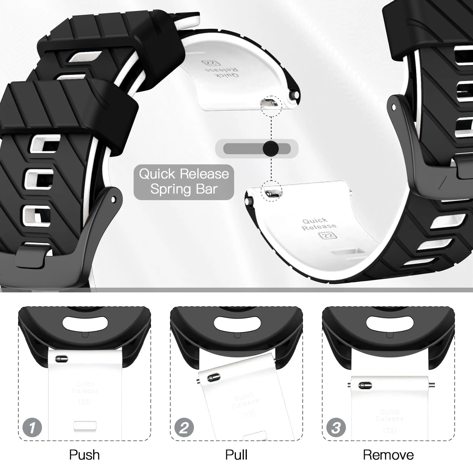 DL3 Mobilak Silicone Sport Band 22MM Strap For Xiaomi Redmi Watch 5 Active/5 Lite/Samsung Galaxy Watch 3 45mm/Watch 46mm/Gear S3/Huawei watch GT5 GT4 GT3 GT2 GT 46MM/GT2E/GT3 Pro/GT 5 Pro - Black/white