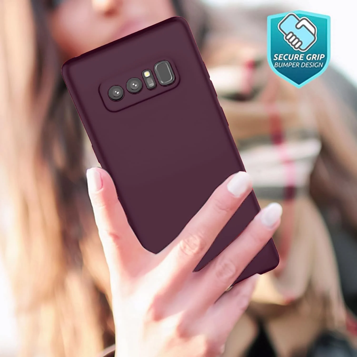 DL3 Mobilak Liquid Silicone Protective Case with Soft Microfiber Lining with Full Camera Protection for Samsung Galaxy Note 8 - Wine Red