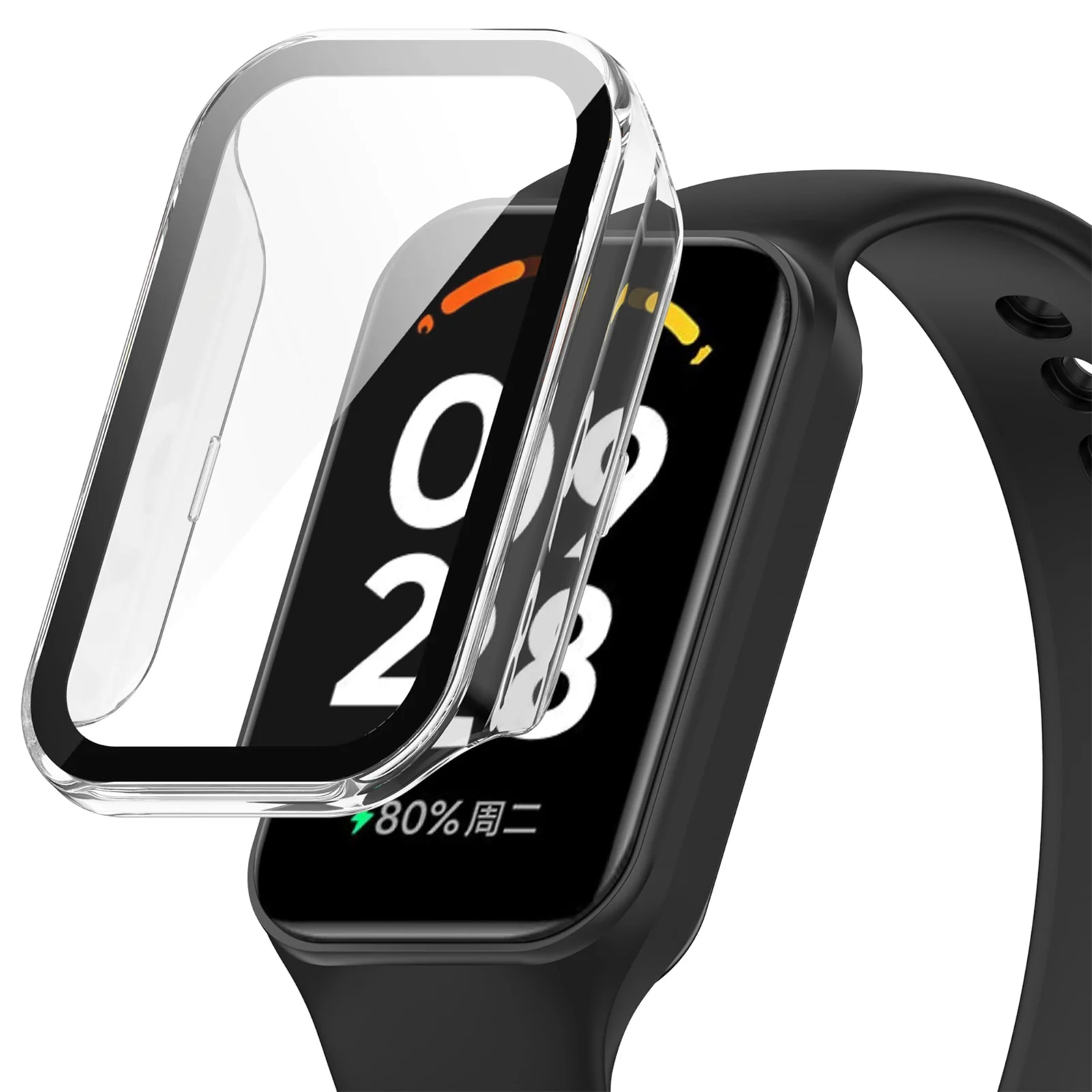 DL3 Mobilak Case Compatible with Xiaomi Redmi Band 2/ Xiaomi Smart Band 8 Active, Full Coverage Slim Hard PC Case Protective Bumper Built-in Tempered Glass Screen Protector Shell - Clear