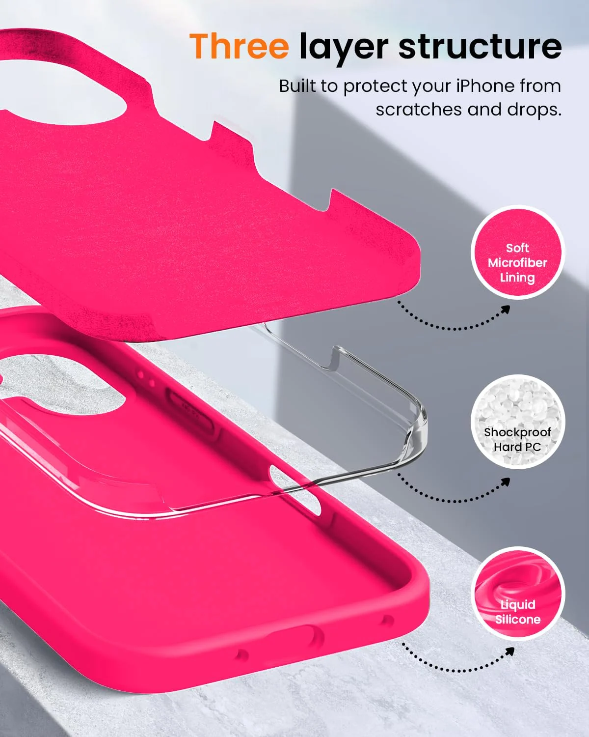 DL3 Mobilak Liquid Silicone Protective Case with Soft Microfiber Lining for iPhone 16 - Neon Pink
