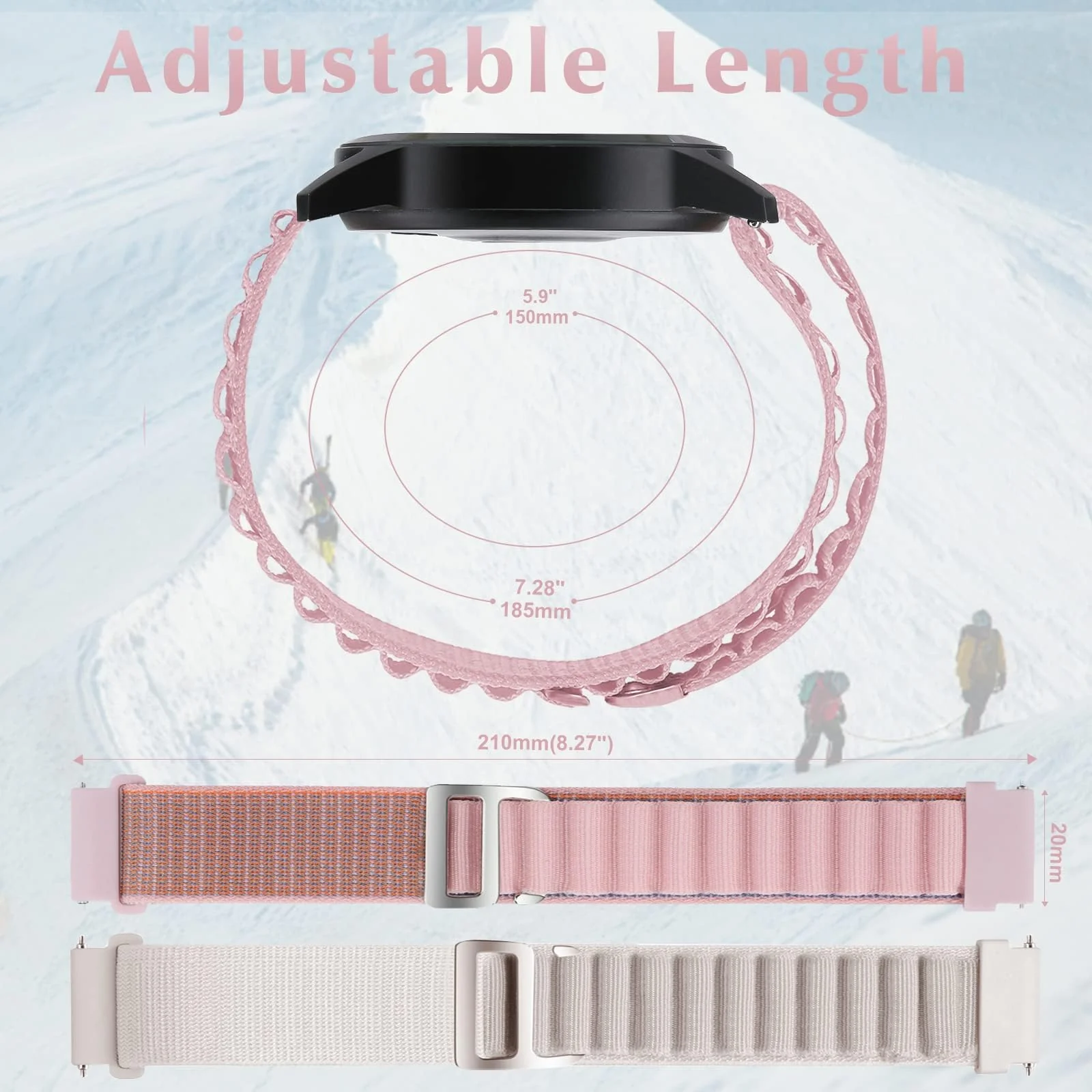 DL3 Mobilak Alpine Loop Band Sport Nylon 22MM For Samsung Galaxy Watch 3 45mm/Watch 46mm/Gear S3/Huawei watch GT4 46MM/GT3 46MM/Watch 3&4/Watch 3&4 Pro/GT2E/GT2 Pro/GT2 46MM/Amazfit GTR 2/2e/3/3 Pro/4 - Pink