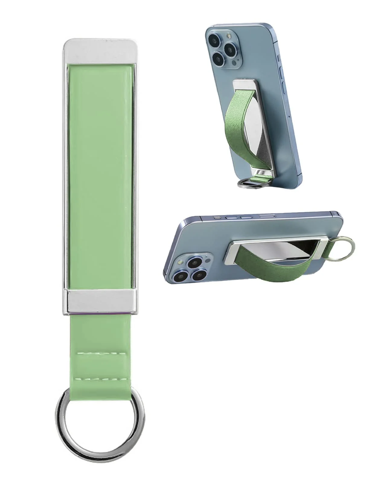 DL3 Mobilak Phone Grip Strap Finger Loop for Cell Phone Case Phone Finger Holder Assorted Colors Leather Phone Grip Stand for Most Mobile Phones and Tablets - Mint Green