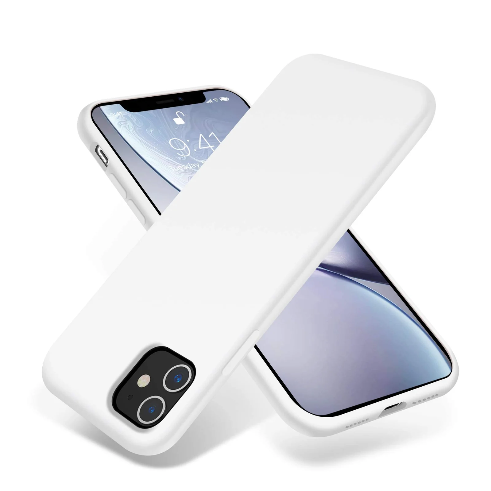 DL3 Mobilak Compatible with iPhone 11 (6.1 Inch) Case, Liquid Silicone Case, Full Body Protective Cover, Shockproof, Slim Phone Case, Anti-Scratch Soft Microfiber Lining - White