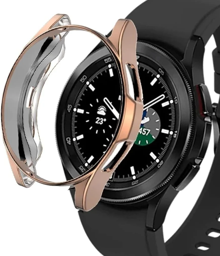 DL3 Mobilak Case Compatible with Samsung watch 4 classic 46mm Case All-Around Screen Protector Watch Soft TPU Shockproof Cover Slim Guard Thin Bumper Shell Protector - Rose Gold