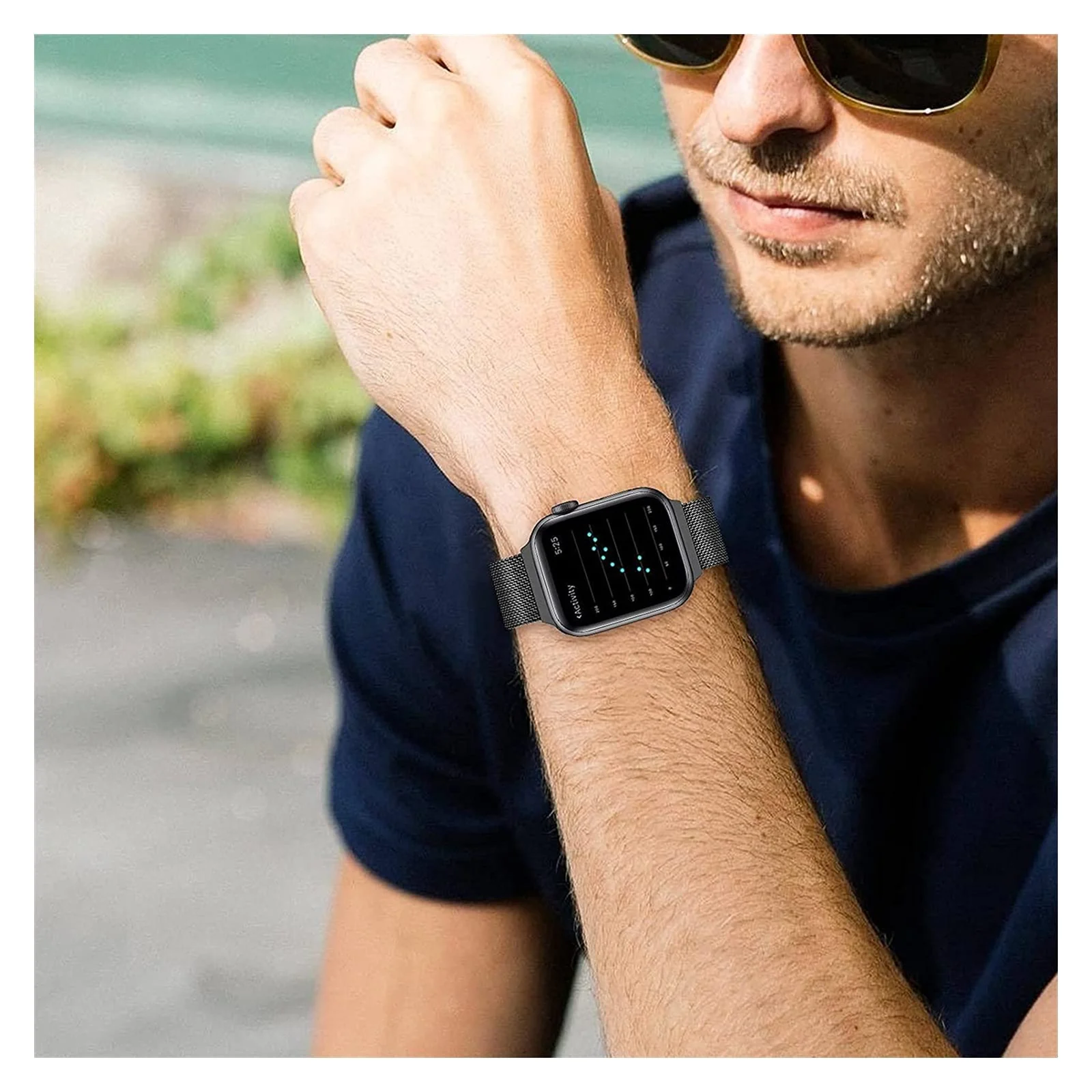 DL3 Mobilak Stainless Steel Magnetic Strap For Apple Watch Band 49mm 45mm 44mm 42mm 41mm 40mm 38mm, Milanese Loop Metal Wristband for iWatch Series 9 8 7 SE 6 5 4 (42mm/44mm/45mm/49mm, ) - Black