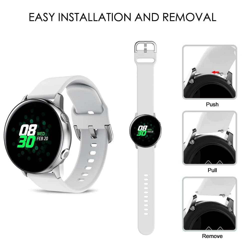 DL3 Mobilak Strap Silicone Buckle 20MM For Samsung Galaxy Watch 7/6/5/4 40mm 44mm/Watch 5 Pro/S2 classic/active 2 40mm 44mm/Amazfi GTS 2/2e/3/3 Pro/GTS 4/GTS 2 Mini/3 Mini/4 Mini/Bip 3/Bip 3 Pro Band - White
