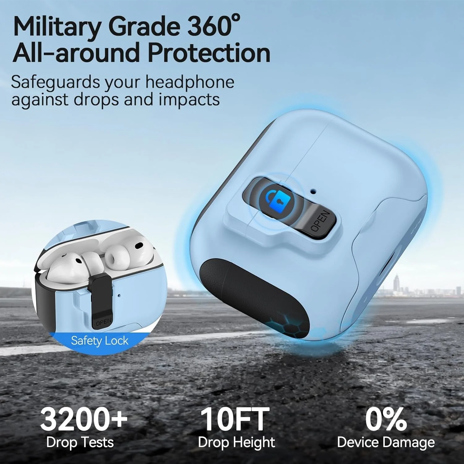 DL3 Mobilak for AirPods 3rd Generation Case Cover with Lock, Military Armor Cool AirPods 3 Case with Keychain for Men Women Hard Shell Shockproof Air Pod 3 for AirPod 3rd Gen 2021 - Baby Blue Black