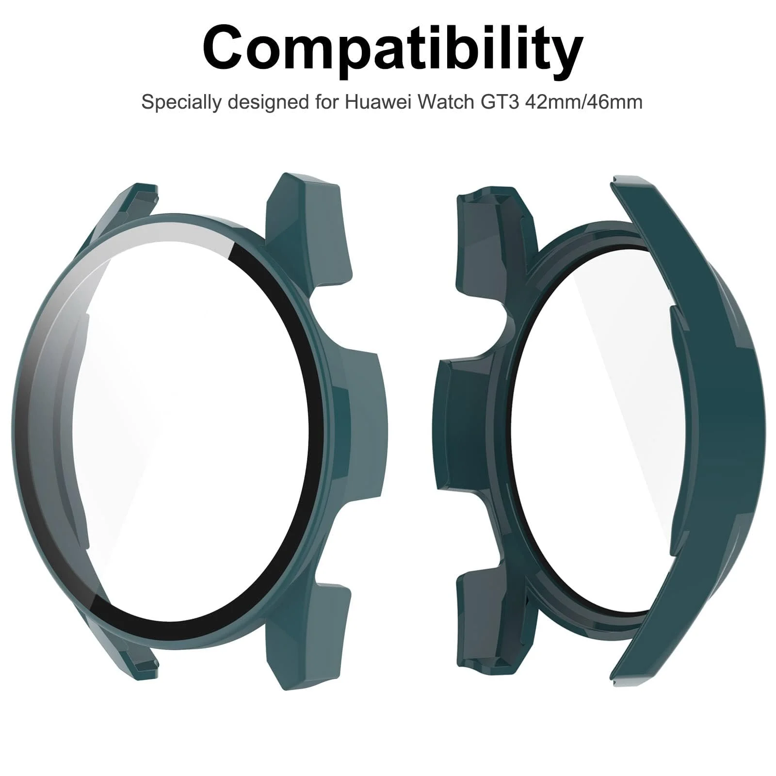 DL3 Mobilak Protective Case Compatible with Huawei Watch GT3 46mm 9H Hardness PC Case Bumper Full Slim Protective Cover with Tempered Glass For Huawei Watch GT 3 46mm - Green