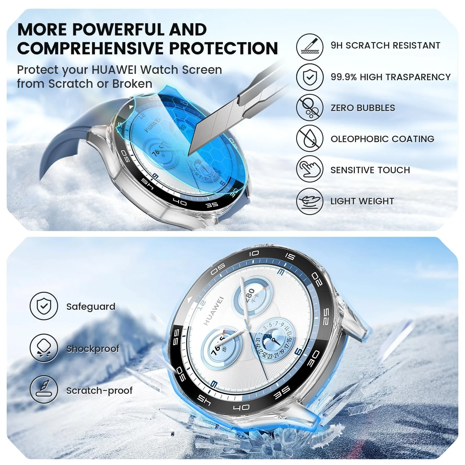 DL3 Mobilak Protective Case for Huawei Watch GT 5 46mm, Hard PC Bumper Cover with Built-in Tempered Glass Screen Protector Shell Cover Full Coverage Scratchproof with Scale - Clear