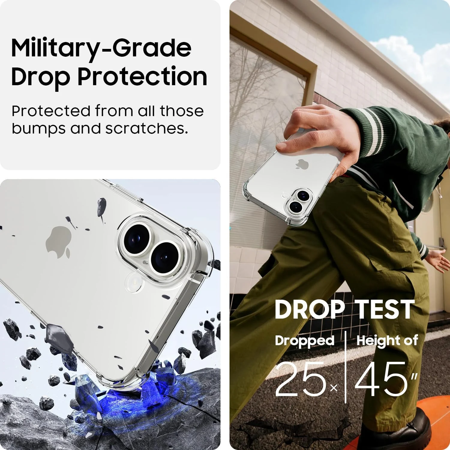 DL3 Mobilak Clear TPU Case for iPhone 16 Puls, Camera protection, Shock-absorbing protection, Non-slip grip - Clear