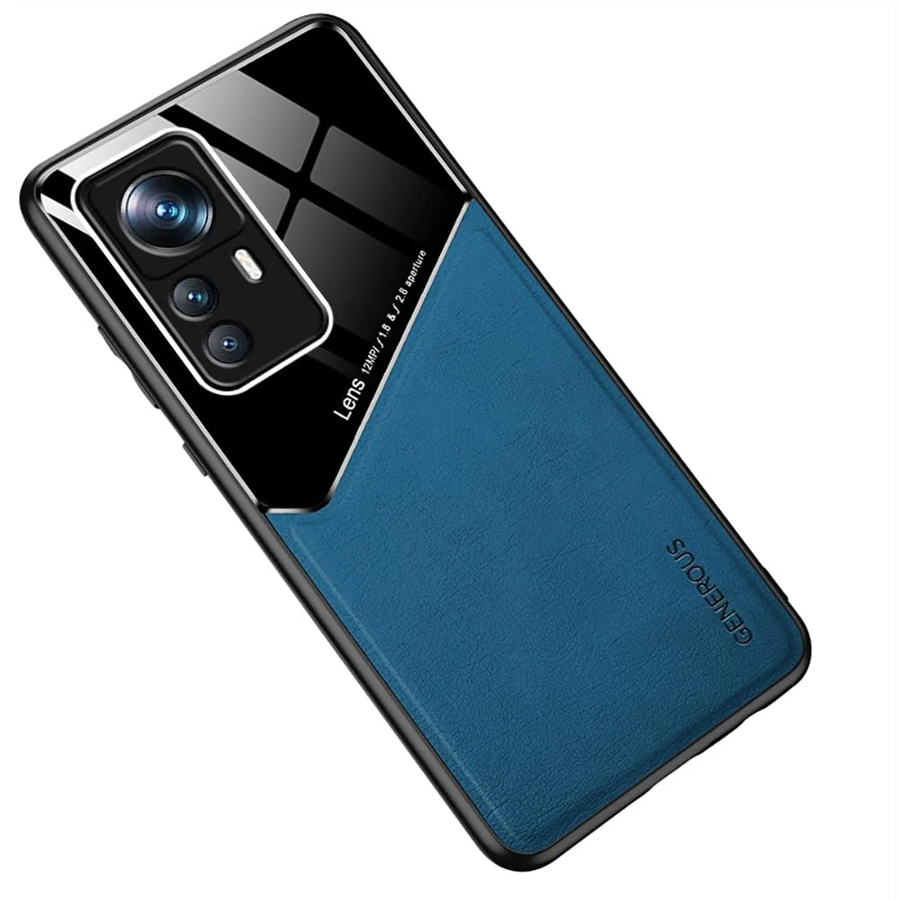 DL3 Mobilak Leather and PC Protective Case for Xiaomi 12T / 12T Pro / Redmi K50 Ultra, Built-in magnetic car-mount support, Shock-absorbing protection, Raised edges around the screen and camera - Blue