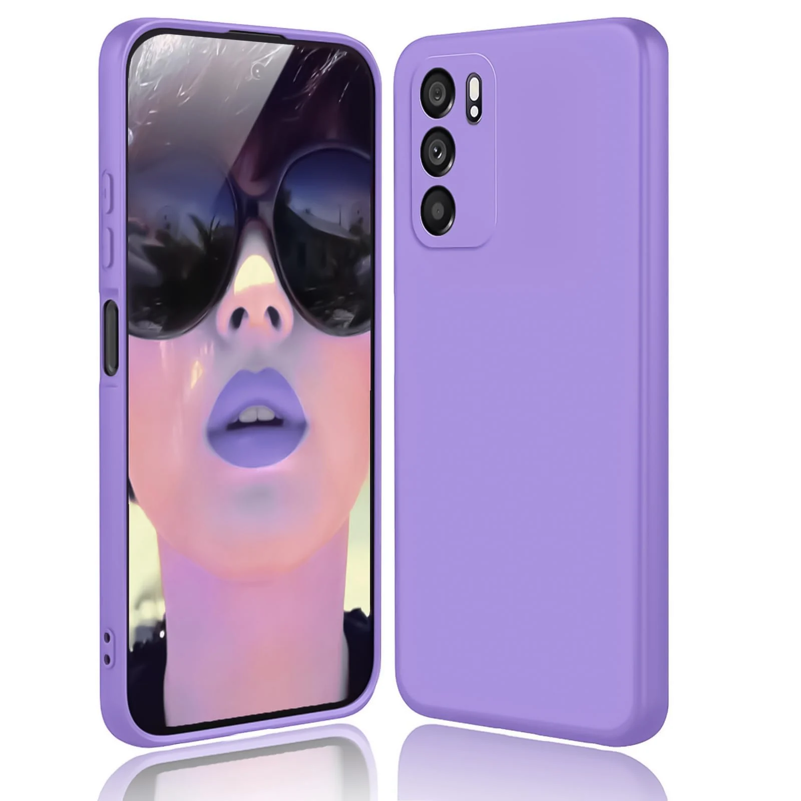 DL3 Mobilak Liquid Silicone Protective Case with Soft Microfiber Lining with Full Camera Protection for OPPO Reno 6 5G - Light Purple
