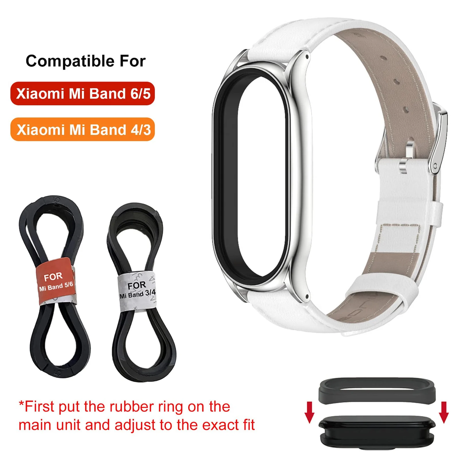 DL3 Mobilak Strap for Mi Band 6, Mi band 5, Mi Band 4, Mi Band 3 Genuine Leather Replacement Strap Watch Wrist Band Smart Bracelet Accessories for Xiaomi Mi 6 5 4 3 Fit Band - White