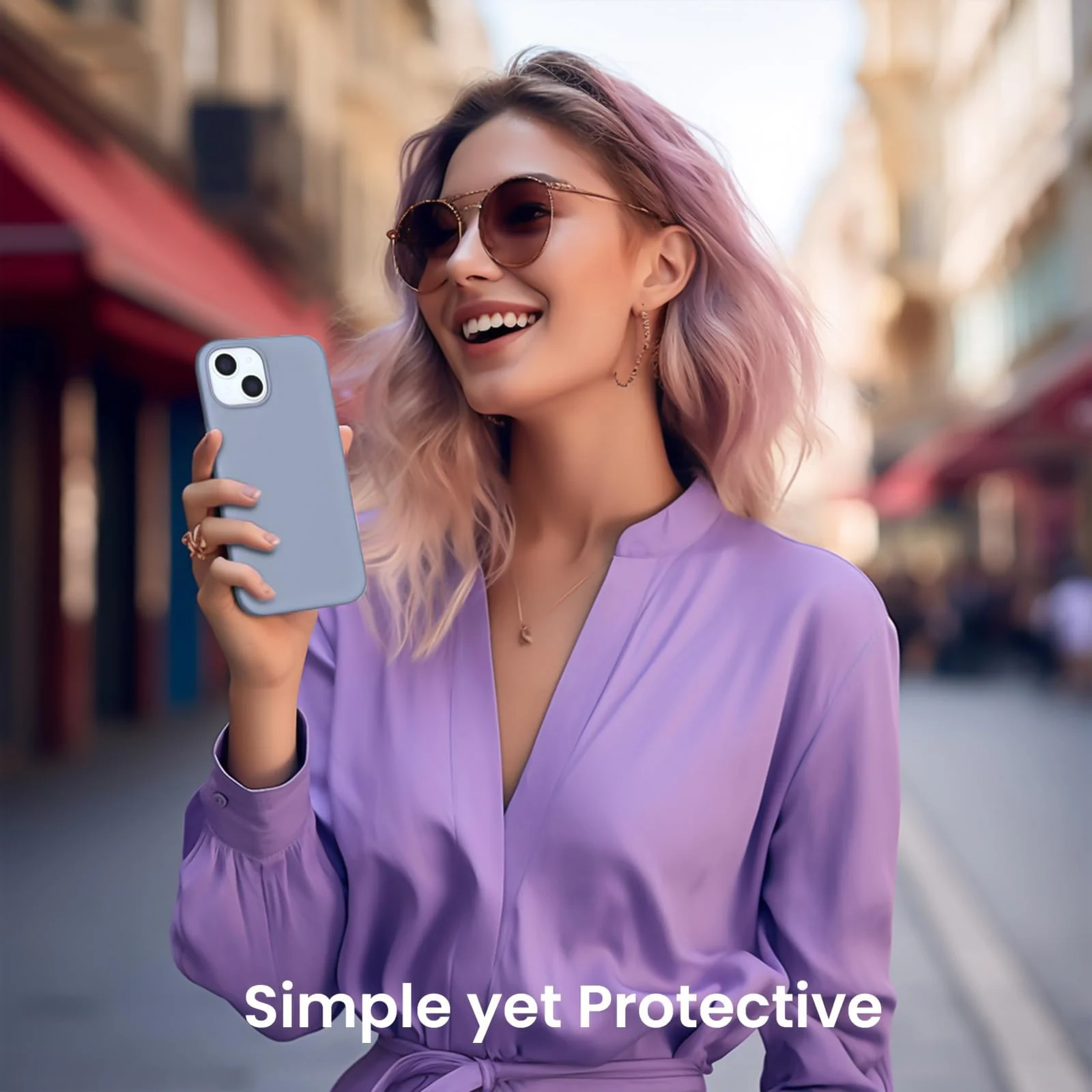 DL3 Mobilak Liquid Silicone Protective Case for iPhone 14 (6.1 Inch) with Camera Protection and Microfiber Lining - Lavender Gray