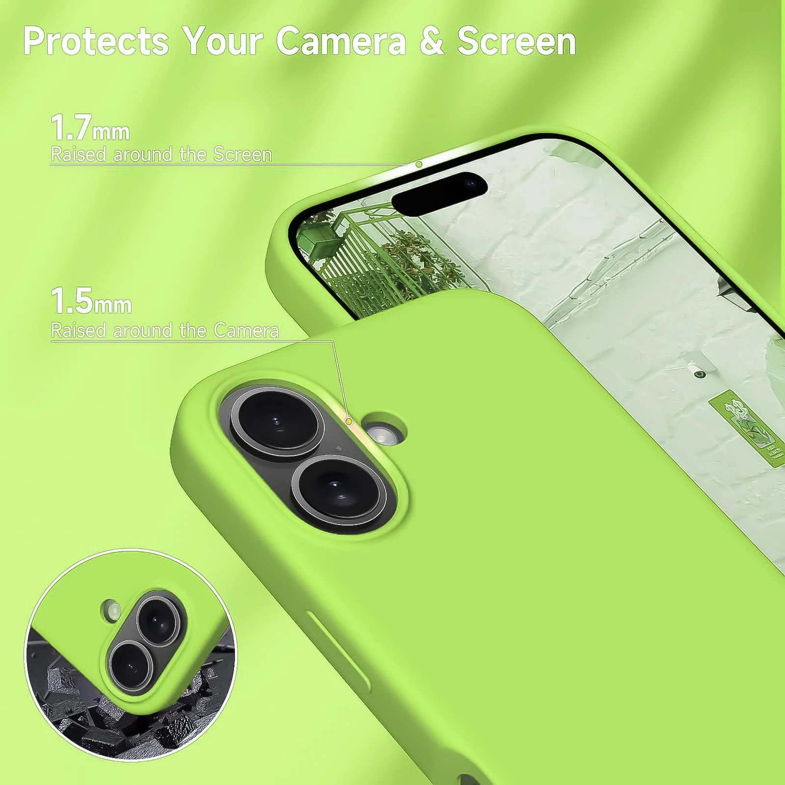 DL3 Mobilak Liquid Silicone Case for iPhone 16 + Plus 6.7-Inch, Supports wireless charging, Shock-absorbing protection, Scratch-resistant surface - Neon Green