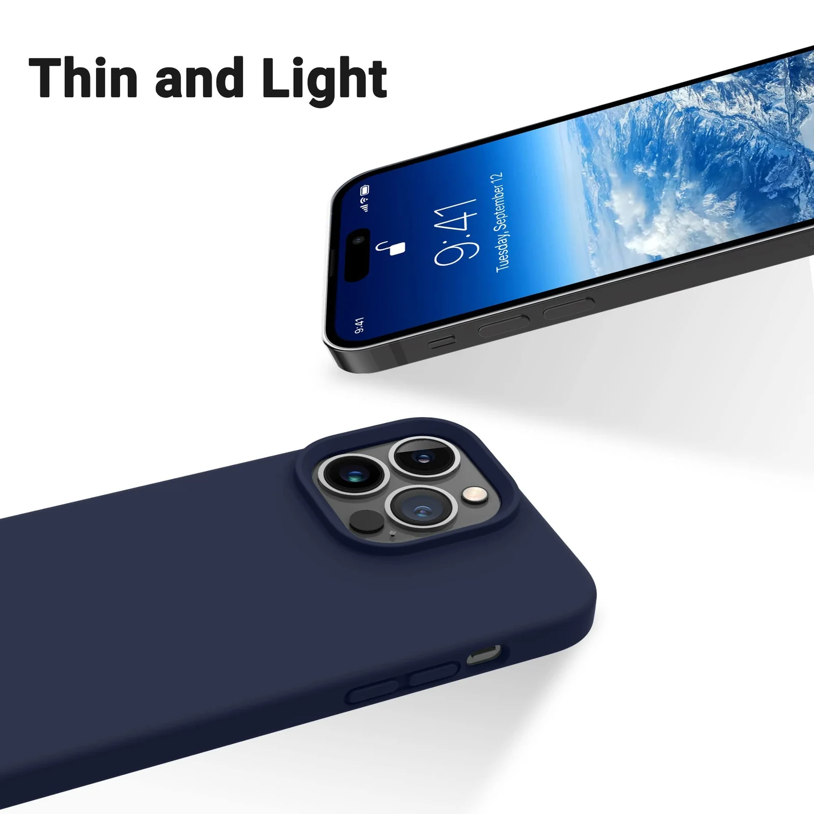 DL3 Mobilak Liquid Silicone Protective Case with Soft Microfiber Lining for iPhone 12 / 12 Pro (6.1 Inch) - Midnight Blue