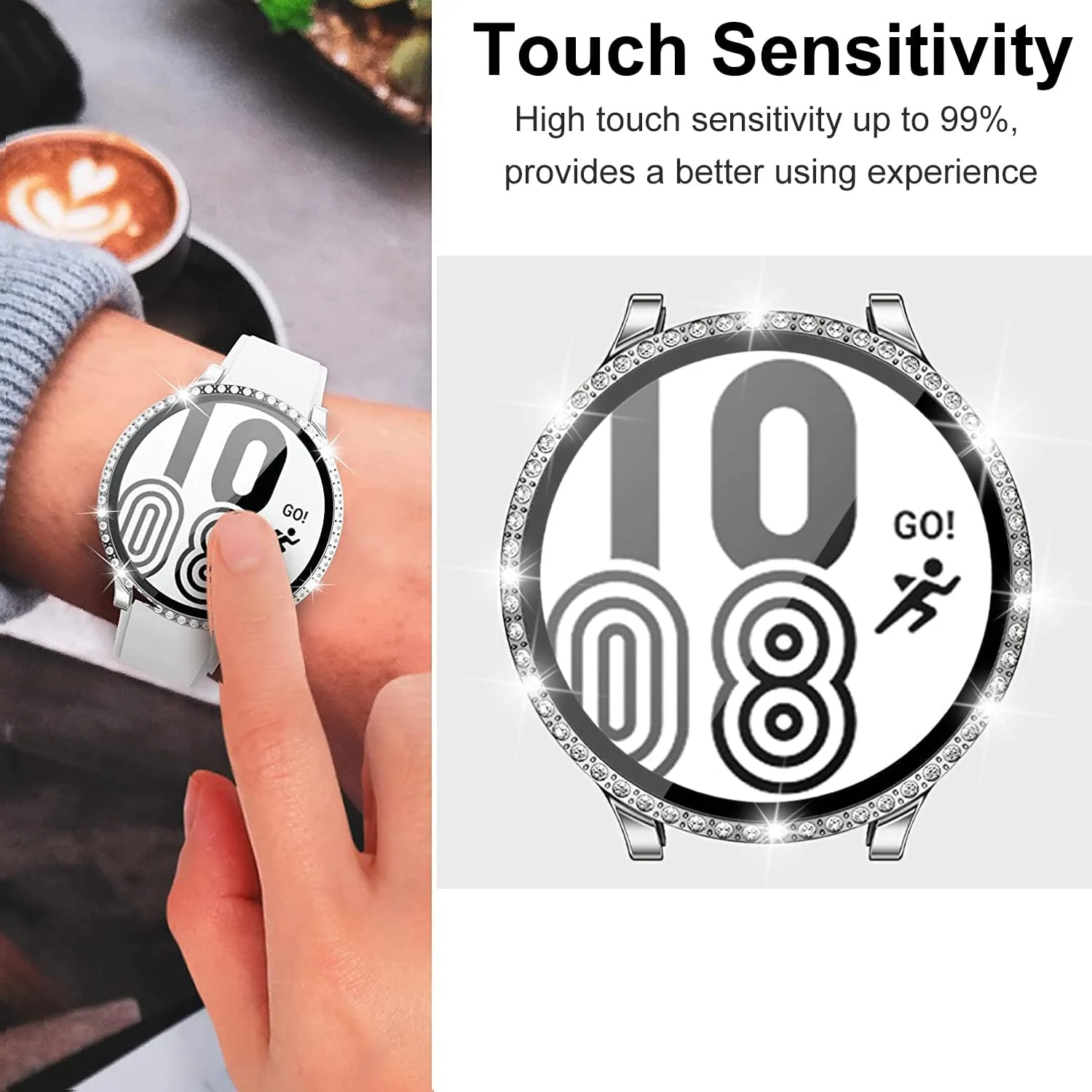 DL3 Mobilak Bumper Diamond Case Compatible with Samsung Galaxy Watch 4 Classic 46mm, Bling Crystal Diamonds PC Plastic Protector Case Cover Frame For Galaxy Watch4 Classic 46 MM - Silver