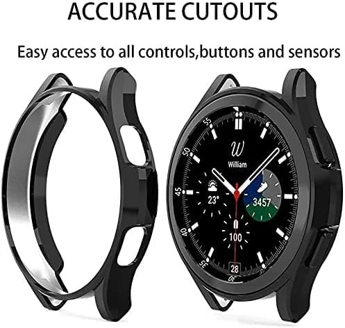 DL3 Mobilak Case Compatible with Samsung watch 4 classic 46mm Case All-Around Screen Protector Watch Soft TPU Shockproof Cover Slim Guard Thin Bumper Shell Protector - Black