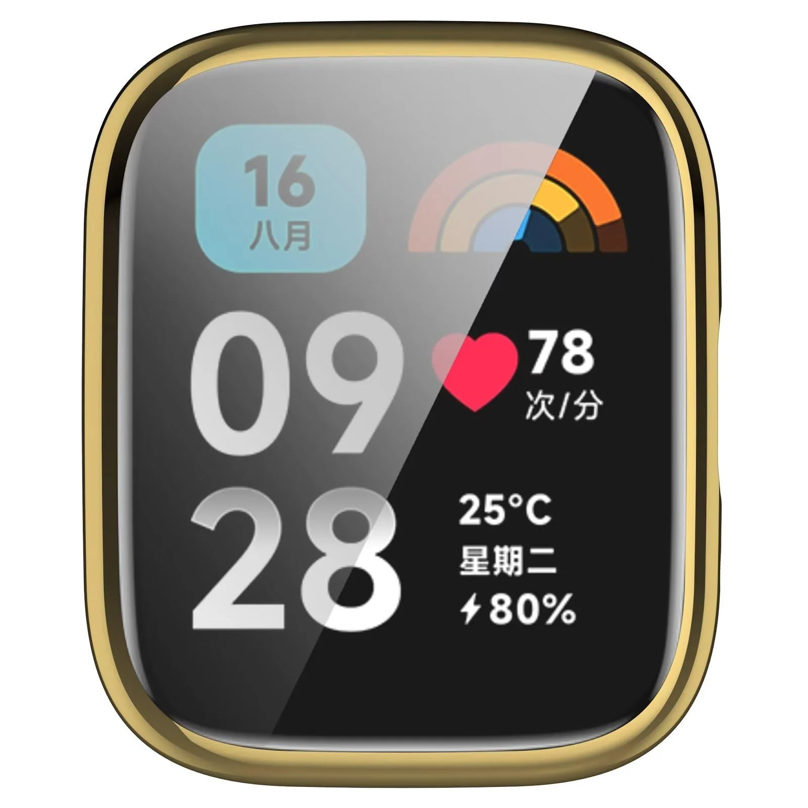 DL3 Mobilak Case for Xiaomi Redmi Watch 3 Lite/Active With Built-in Screen Protector, All-Around Soft TPU Shockproof Cover, Slim Guard Thin Bumper Shell Protector - Gold