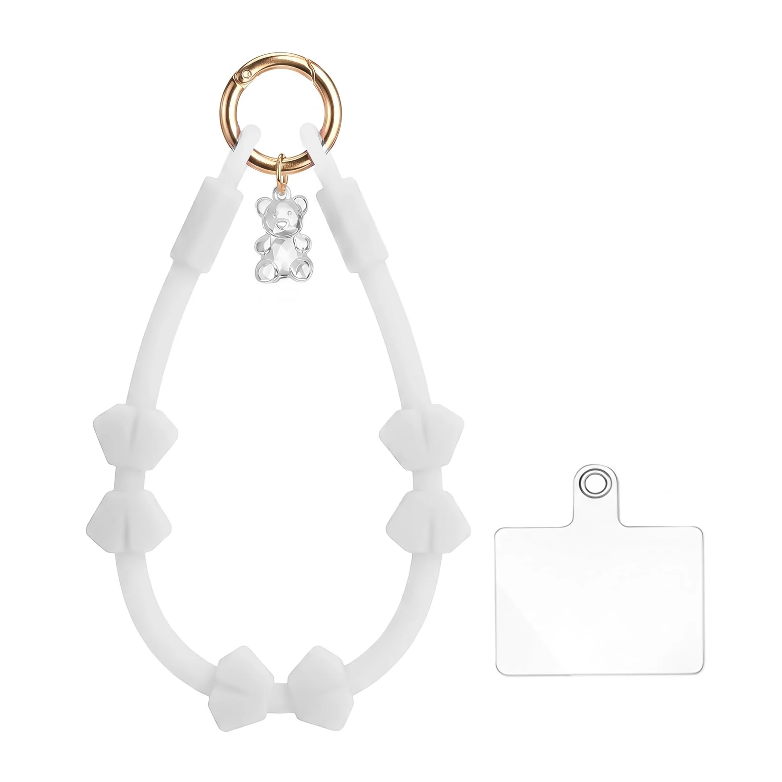 DL3 Mobilak Silicone Crystal Lanyard, 30cm Phone Wrist Strap Lanyard Keychain Office Wrist Strap with Clasp and Bear for Women Phone ID Card, Keys Strap - A-White