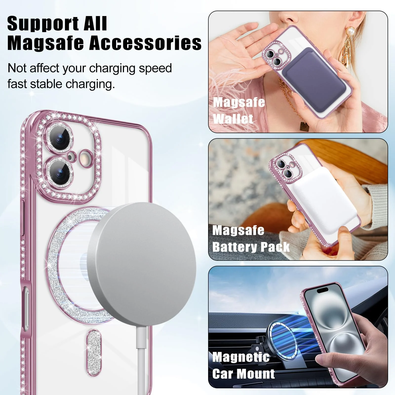 DL3 Mobilak MagSafe-Compatible Magnetic Case for iPhone 16 Plus with Camera Protection and Magnetic Car-Mount Support - Pink