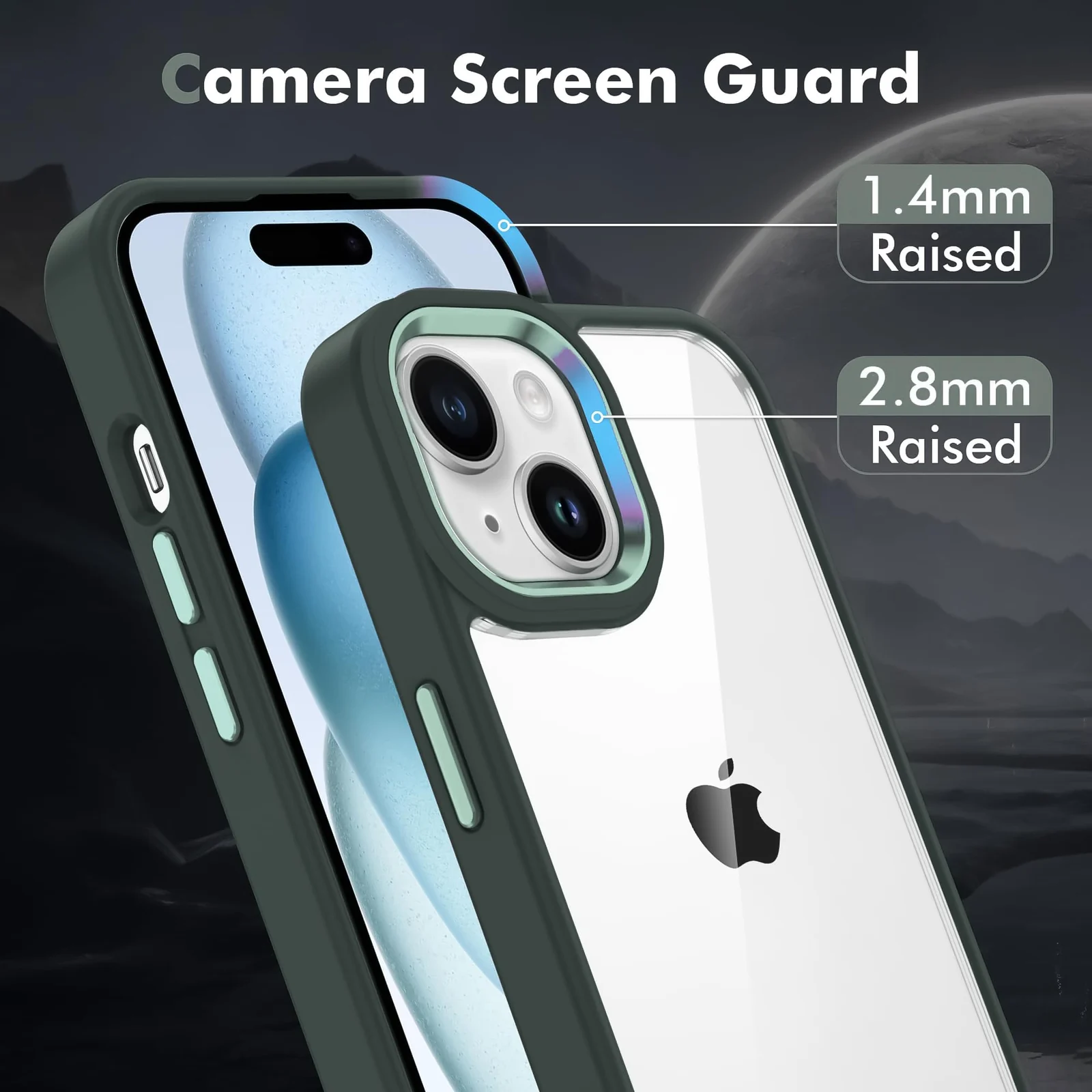 DL3 Mobilak Clear PC and TPU Protective Case for iPhone 15 Plus 6.7-Inch / iPhone 14 Plus 6.7-Inch with Camera Protection and Shockproof Design - A Green