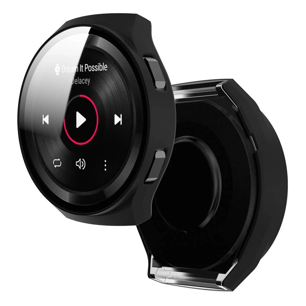 DL3 Mobilak Protective Case Compatible with Huawei Watch GT 2e 9H Hardness PC Case Bumper Full Slim Protective Cover with Tempered Glass For Huawei GT2e - Black