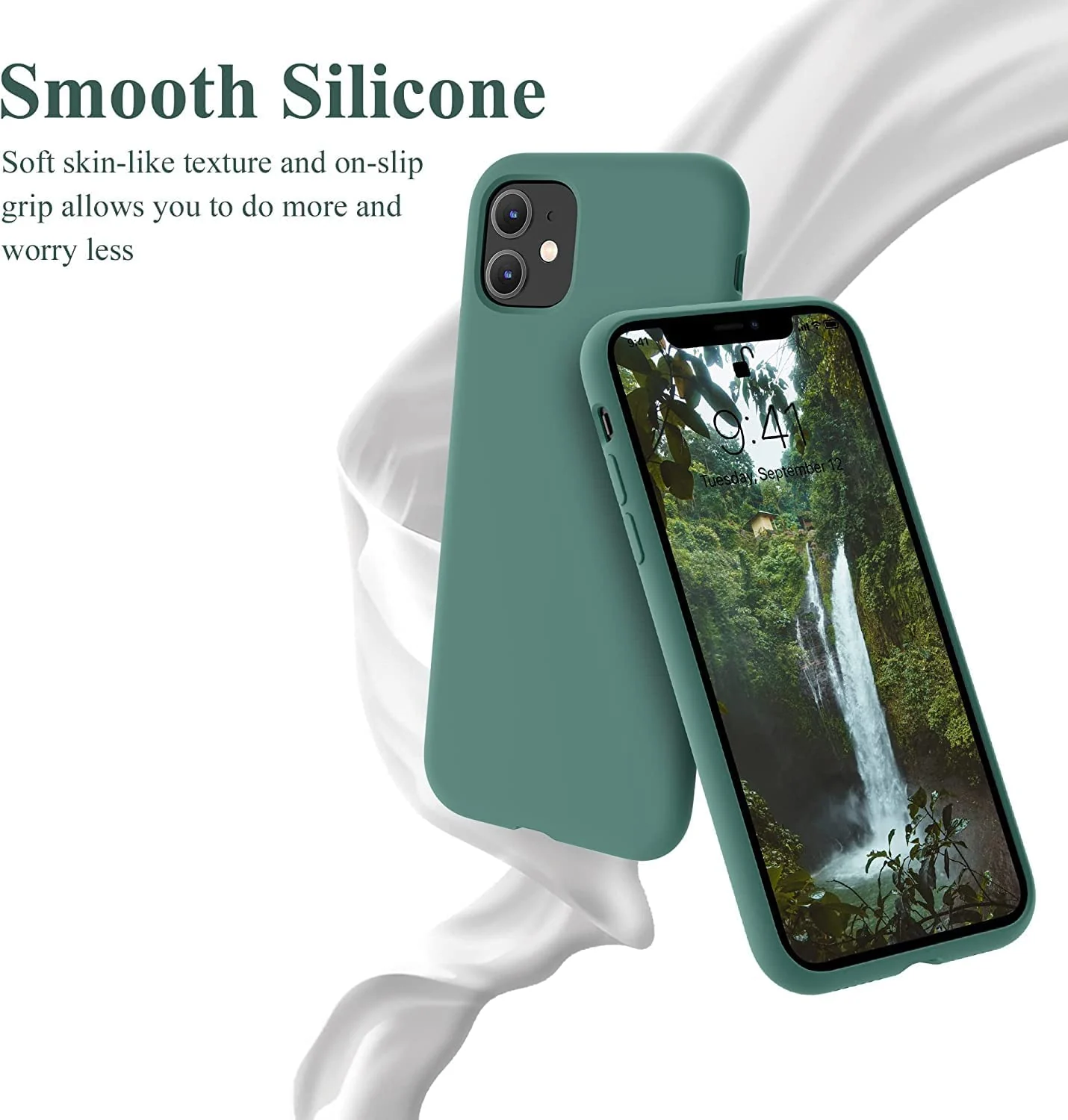 DL3 Mobilak Liquid Silicone Case for iPhone 11 (6.1 Inch), Shock-absorbing protection, Scratch-resistant surface, Soft microfiber lining - Pine Green