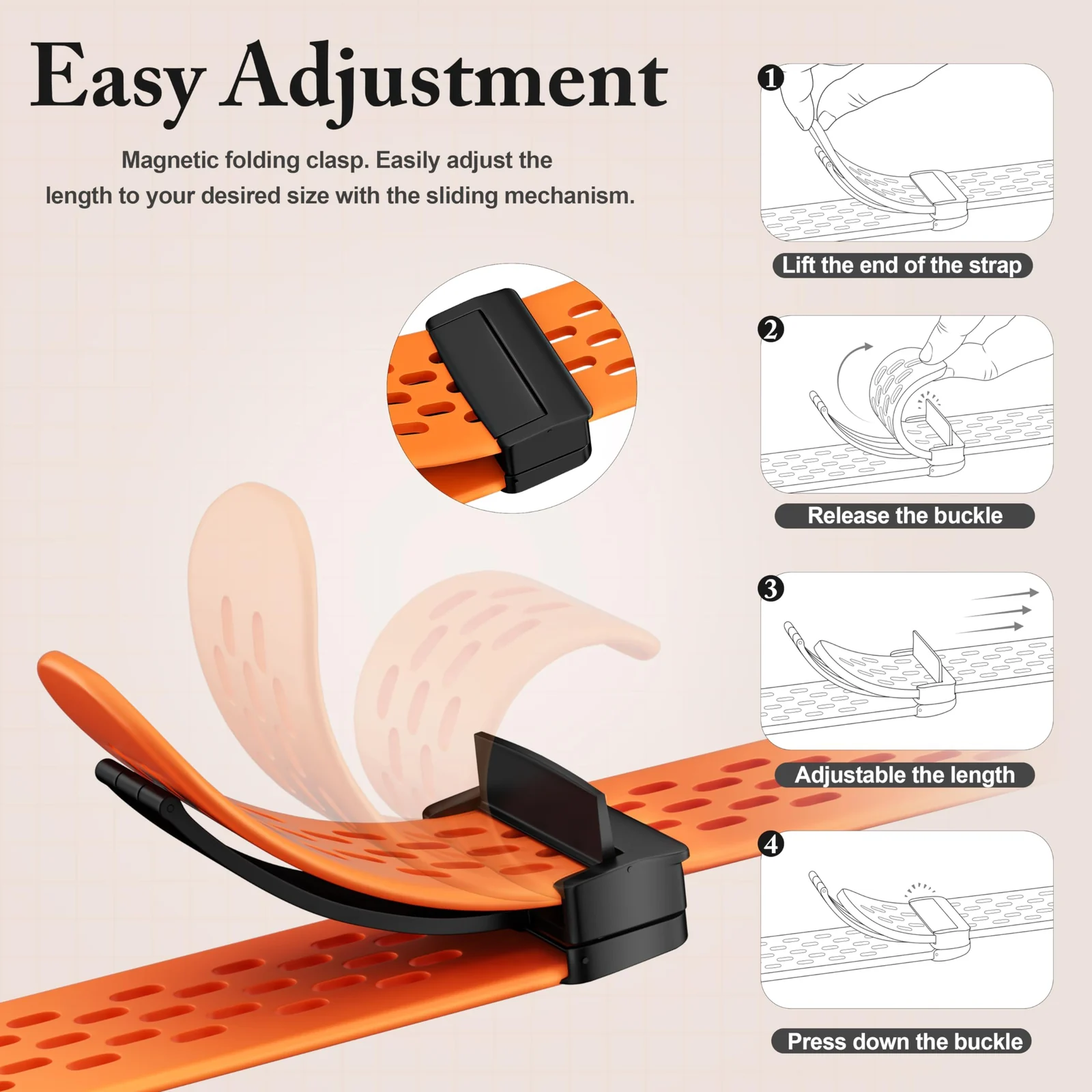 DL3 Mobilak Silicone Strap Compatible with Huawei Watch Fit 3/Fit 4/Fit 4 Pro Magnetic Metal Buckle Sport Silicone Breathable Strap for Men Women Band Quick Release Soft Replacment Wristband - Orange