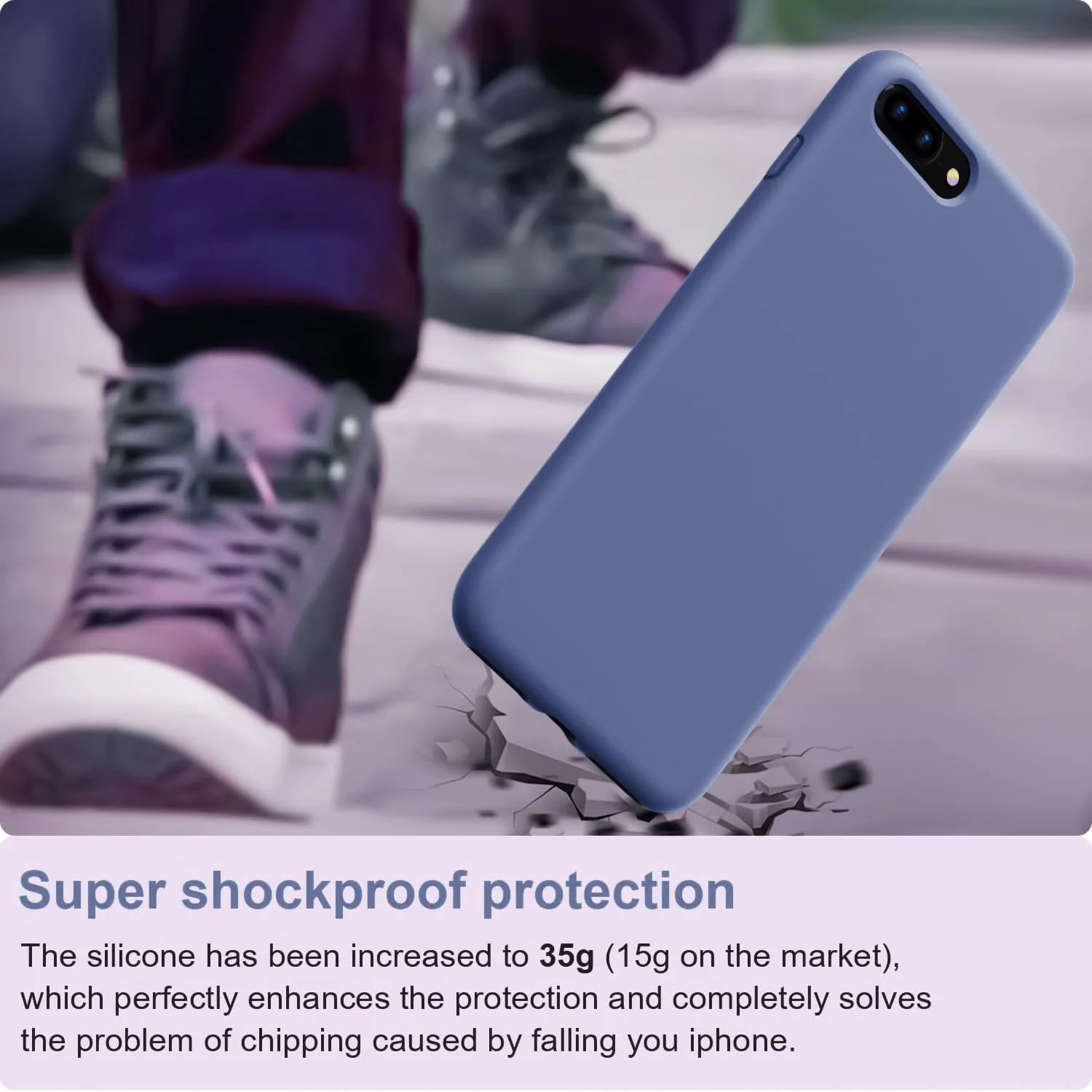DL3 Mobilak Liquid Silicone Protective Case for iPhone 7 Plus / iPhone 8 Plus with Camera Protection and Microfiber Lining - Lavender Blue