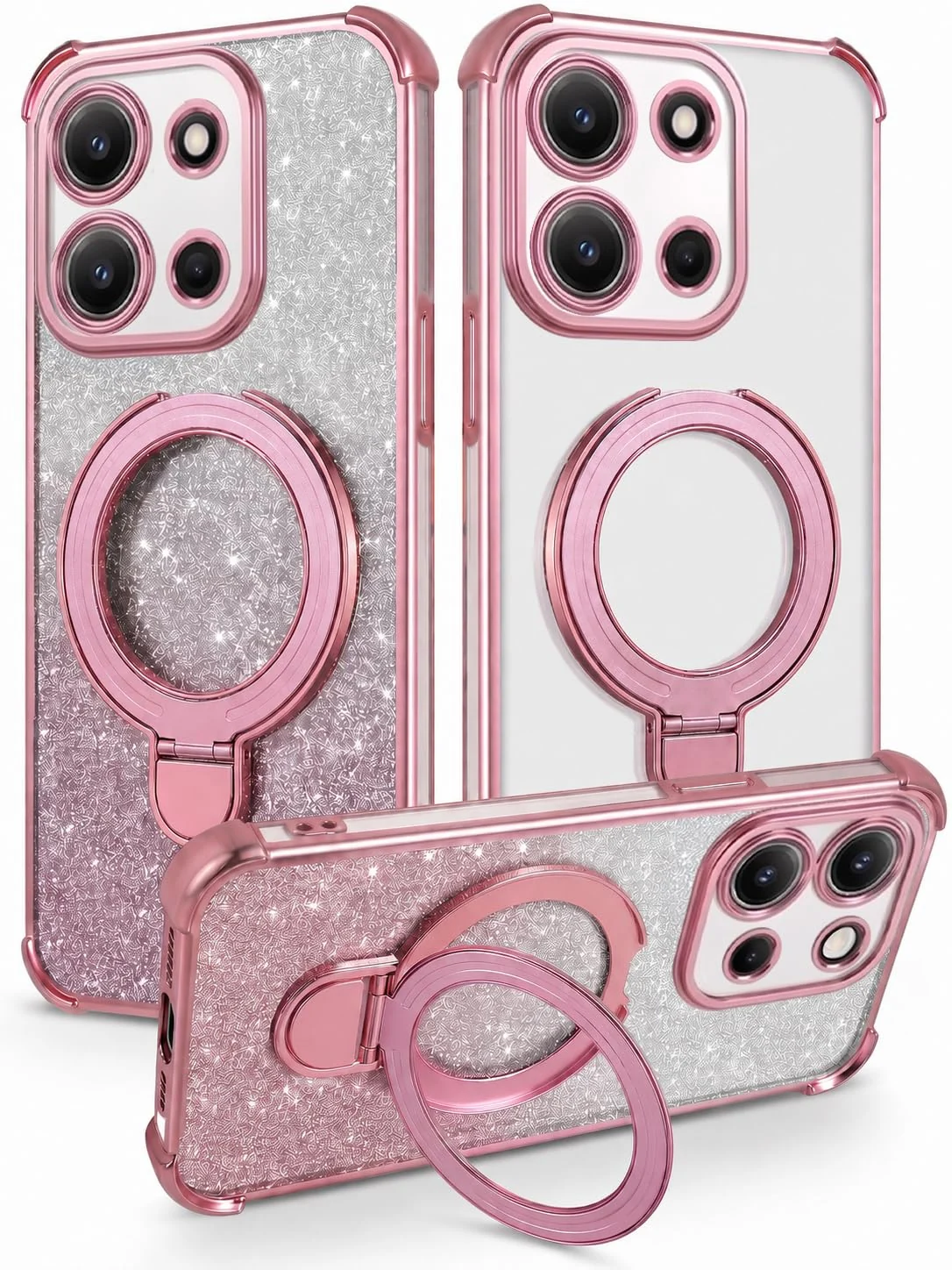 MOBIGON Glitter Phone Case with Magnetic Ring Stand for Xiaomi Redmi 15C 4G / POCO C85 4G, Pink