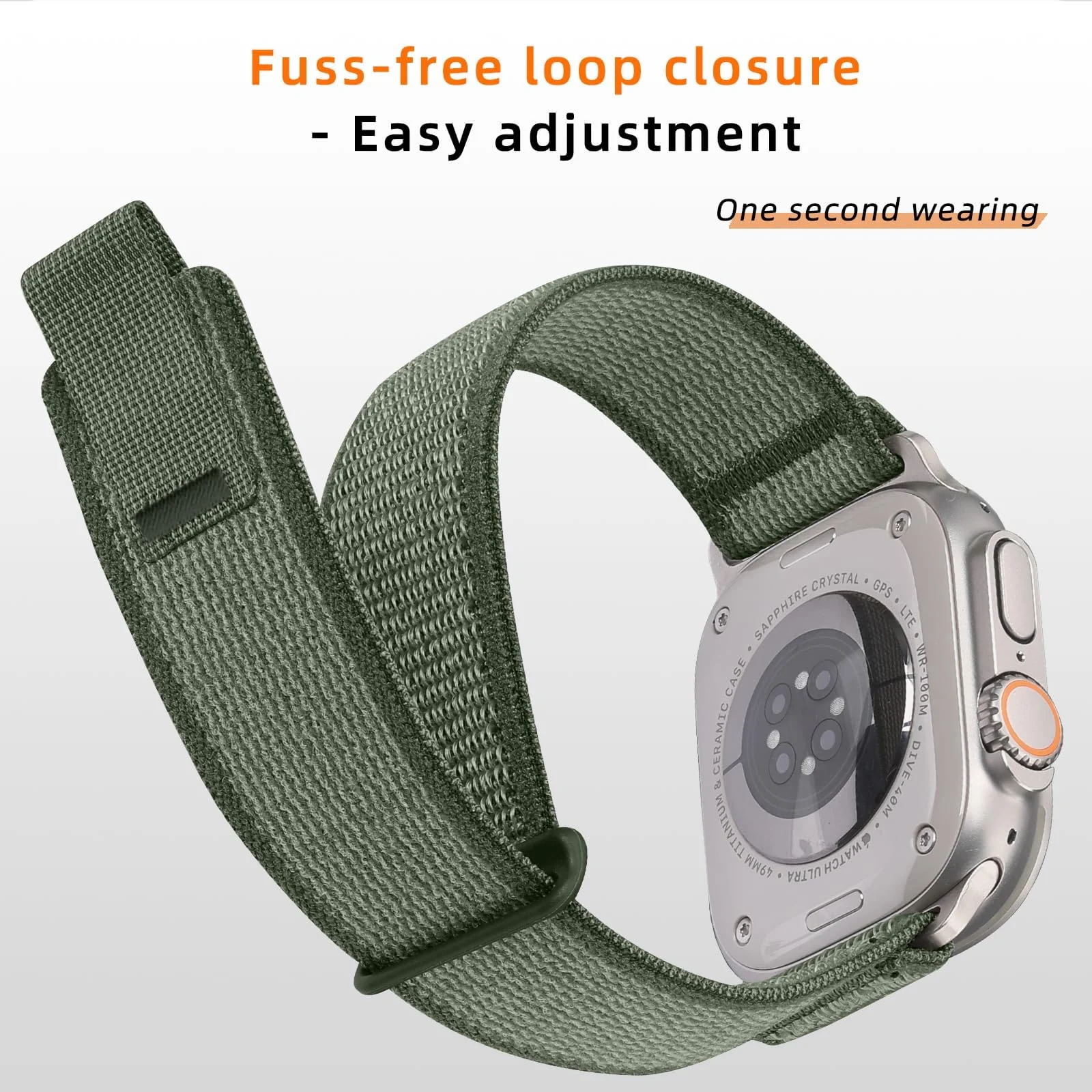 DL3 Mobilak Trail/Alpine Loop Nylon Band Compatible with Apple Watch Ultra 2/Ultra Band 49mm 45mm 44mm 42mm, Adjustable with Metal C-Hook Strap for iWatch Ultra Series 9/8/7/6/5/4/3/2/1/SE2/SE - Olive Green