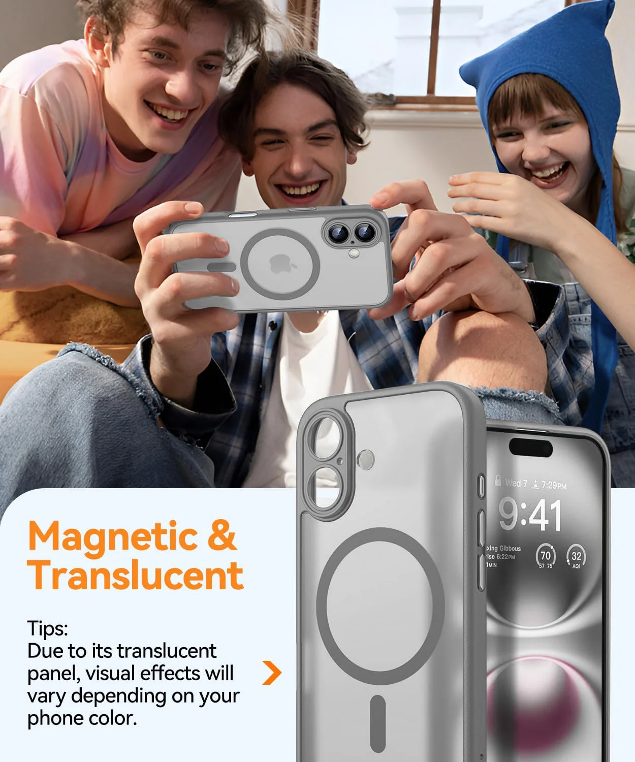 DL3 Mobilak Matte MagSafe-Compatible Magnetic Case for iPhone 16 with Camera Protection and Magnetic Car-Mount Support - Gray
