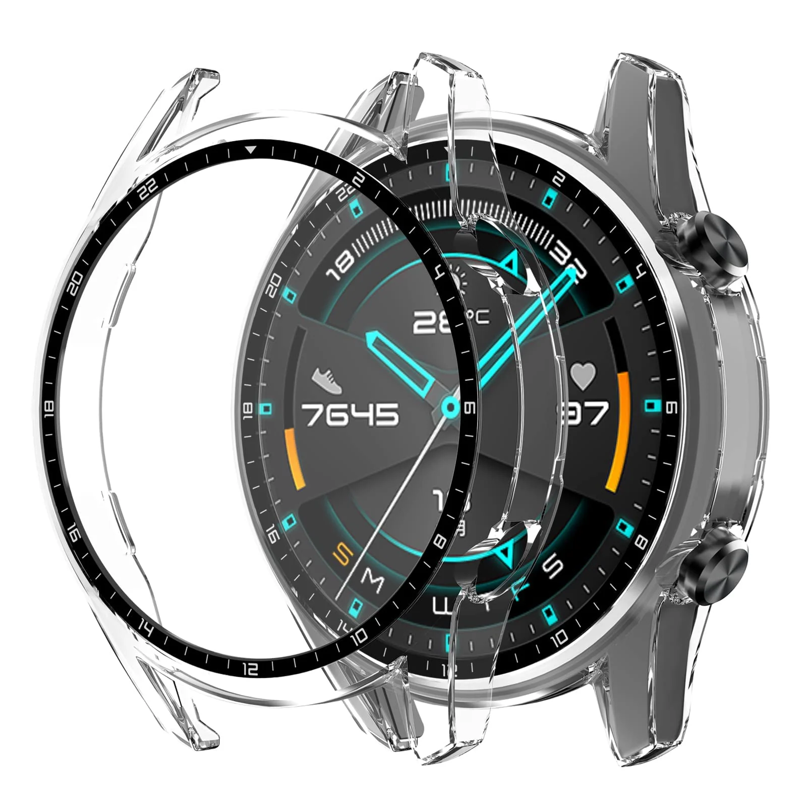 DL3 Mobilak Case Compatible with Huawei Watch GT2 46mm PC Cover with Bezel Tempered Glass Protection, Ultra Thin Full Protection for Huawei Watch GT 2 46 mm Protective Case - Clear