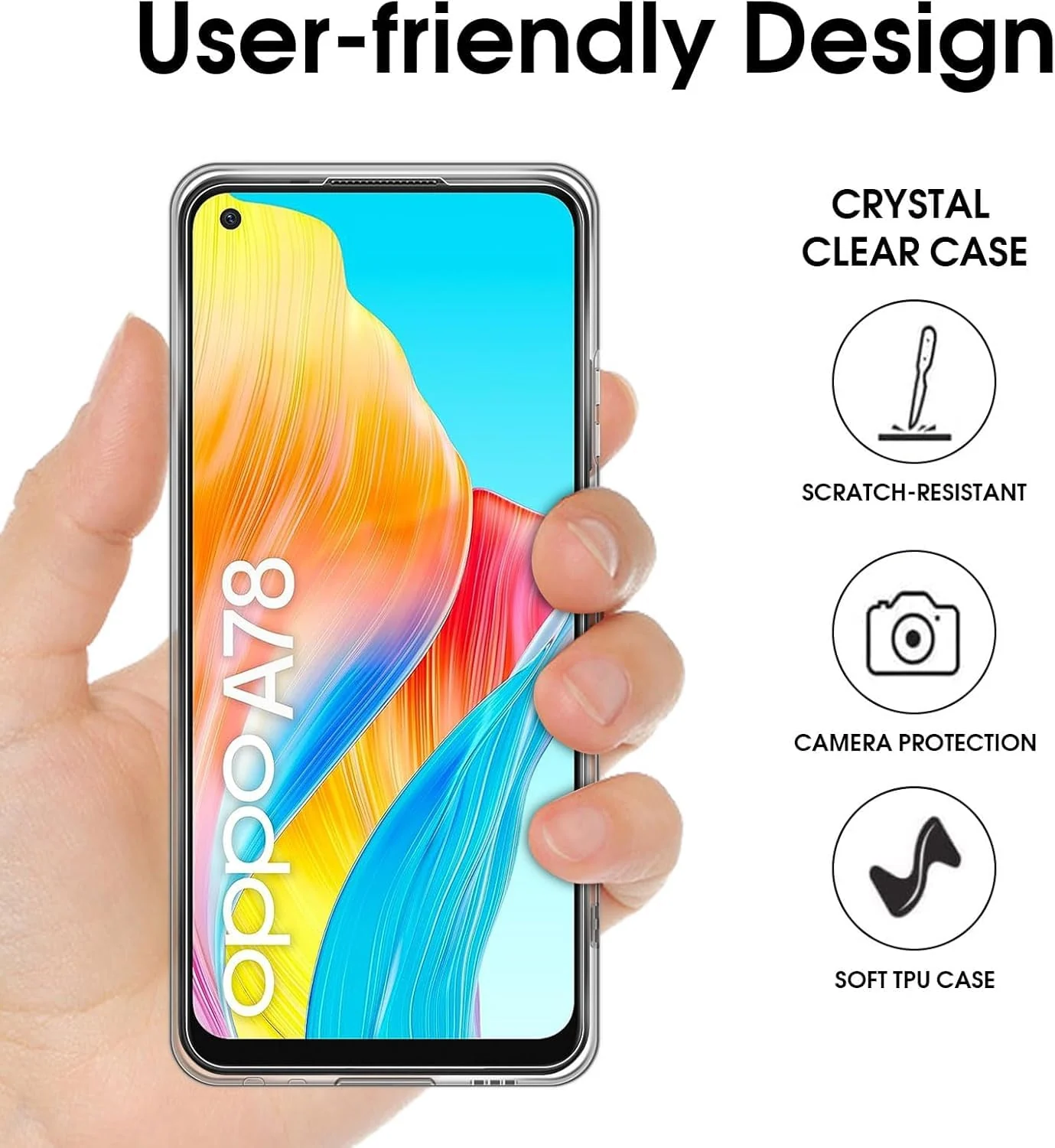 Mobigon Case Compatible with OPPO A78 4G, Case Crystal Soft TPU Gel Case Flexible Silicone Anti-Scratch Camera Protection TPU Cover - Clear
