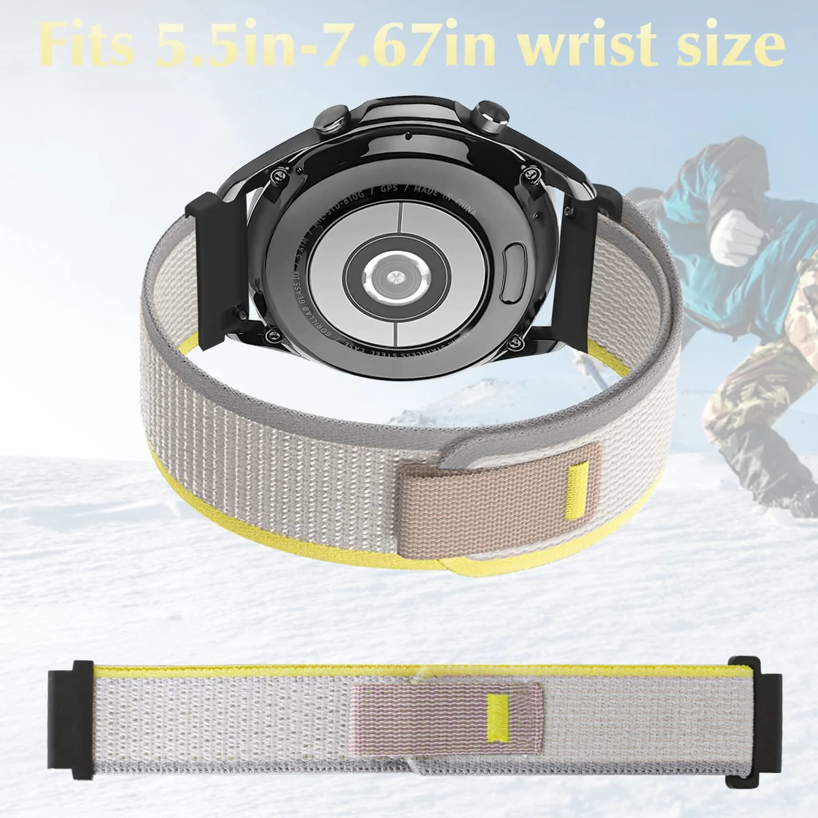 DL3 Mobilak Alpine Loop Bands Sport Nylon 20MM For Samsung Galaxy Watch 7 6 5 4 40mm 44mm/5 Pro 45mm/S2 classic/active 2 40mm 44mm/Amazfi GTS 2/2e/GTS 3/3 Pro/GTS 4/GTS 2 Mini/3 Mini/4 Mini/Bip 3 Pro - Beige