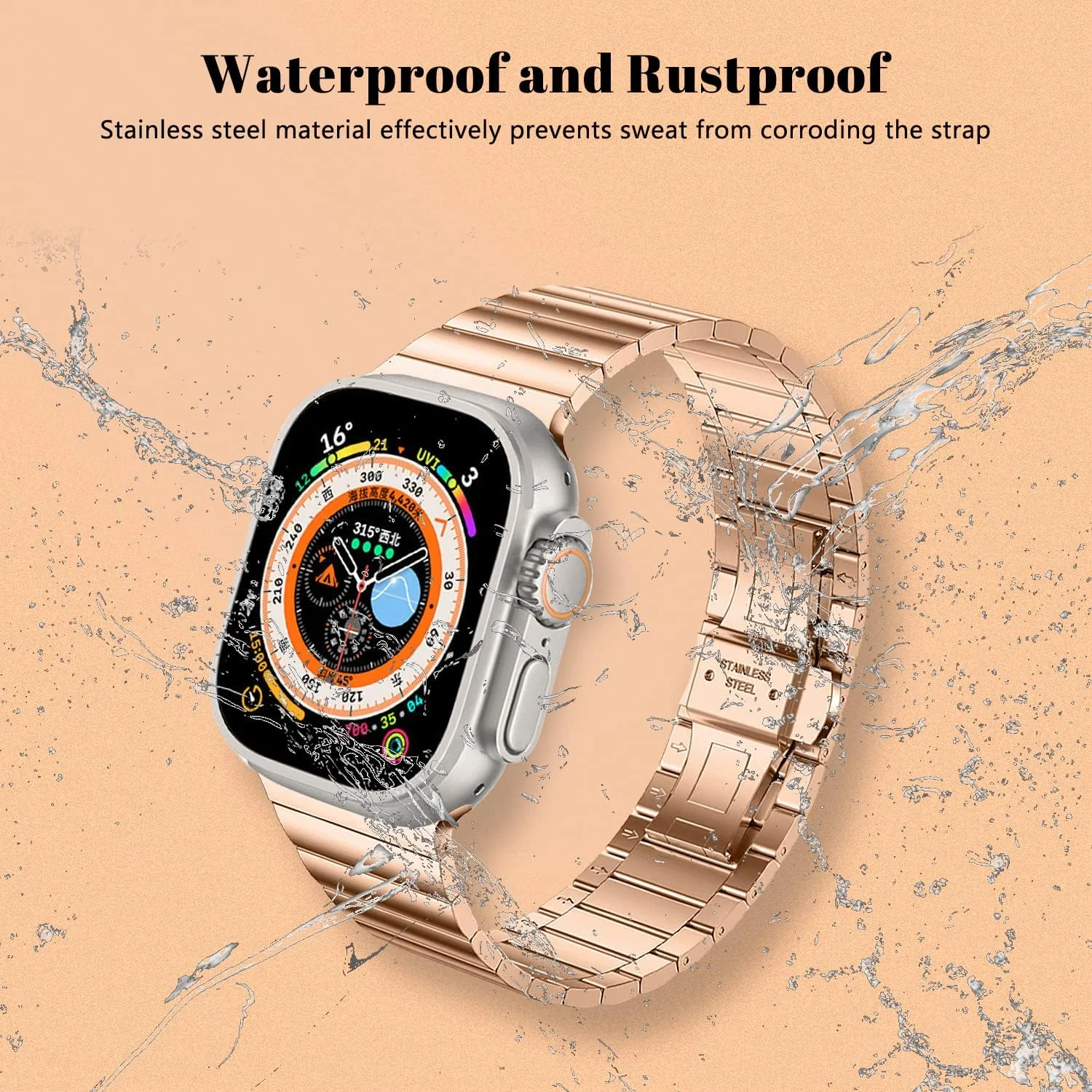 DL3 Mobilak Compatible with Apple Watch 49mm 46mm 45mm 44mm 42mm Strap, Solid Stainless Steel Link Bracelet Metal Band for iWatch Ultra 3 2 1/Series 11 10 9 8 7 6 5 4 3 2 1 SE - Rose Gold