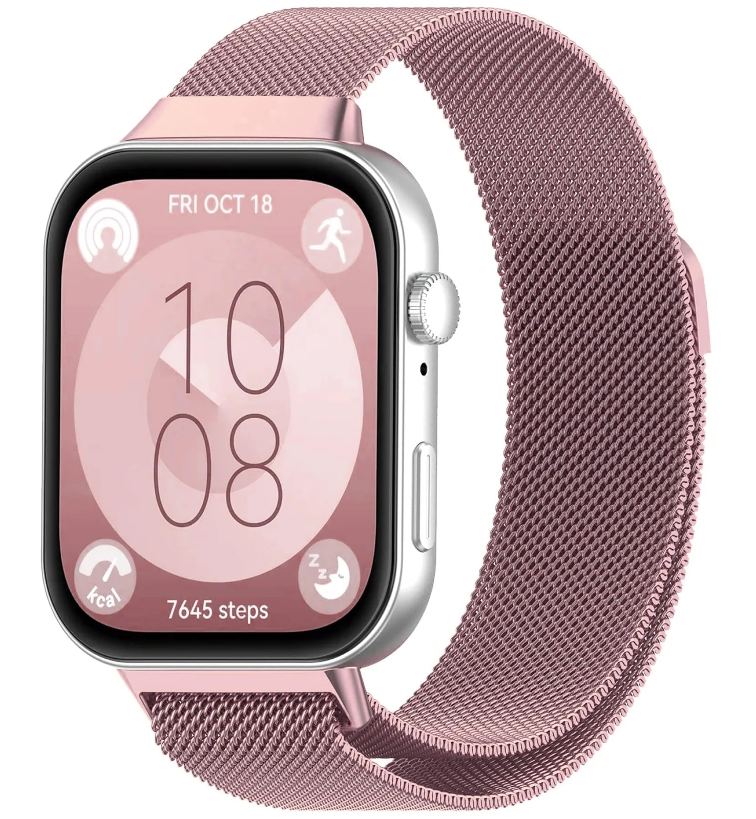 DL3 Mobilak Bracelet Compatible with Huawei Watch Fit 3, Stainless Steel Replacement Straps, Mesh Metal Watch Strap, Magnetic Adjustable Replacement Strap For Huawei Watch Fit3 - Pink