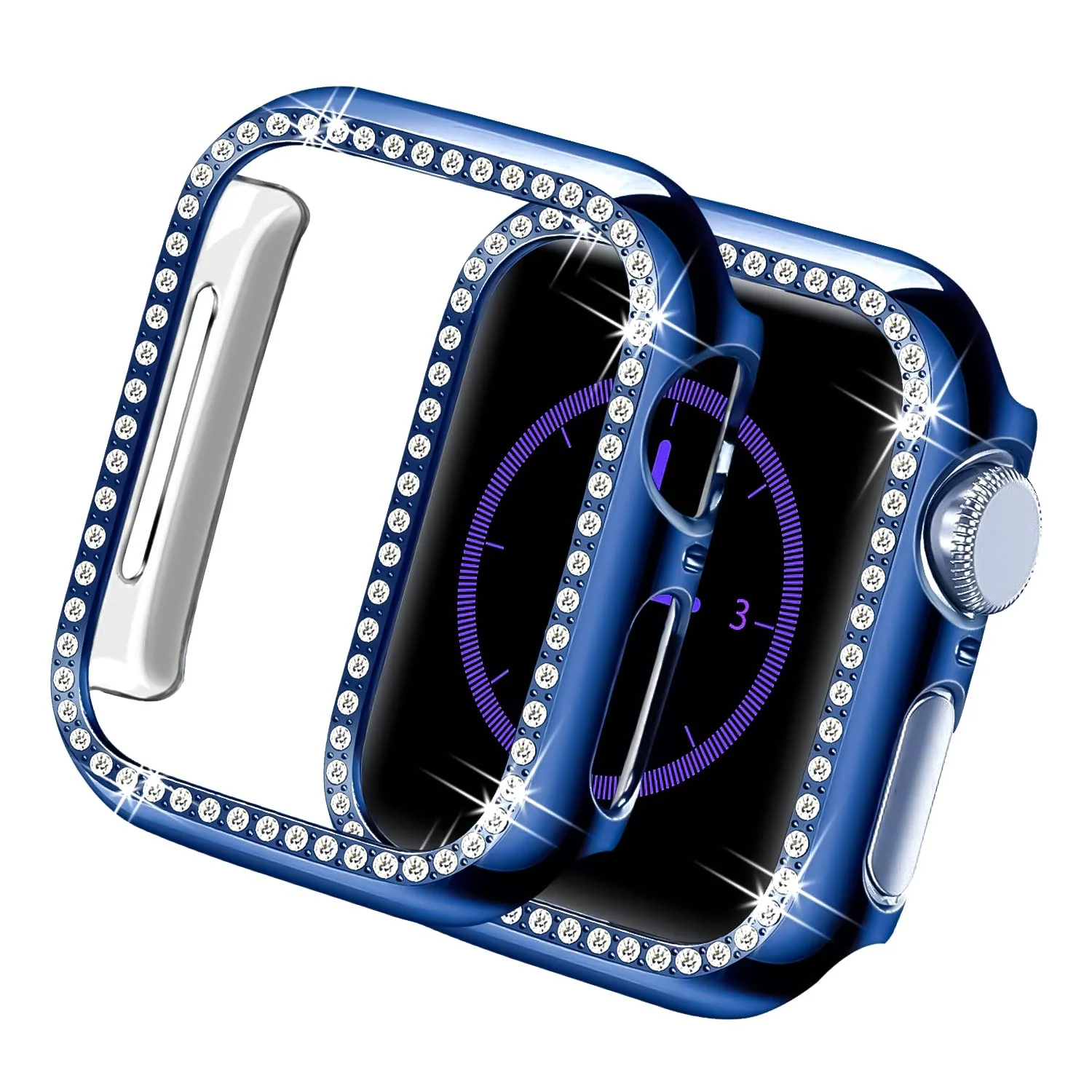 DL3 Mobilak Bumper Diamond Case Compatible with Apple Watch Series 6 SE Series 5 Series 4 44mm, Bling Crystal Diamonds PC Plastic Protector Case Cover Frame For Apple Watch 44 mm - Blue