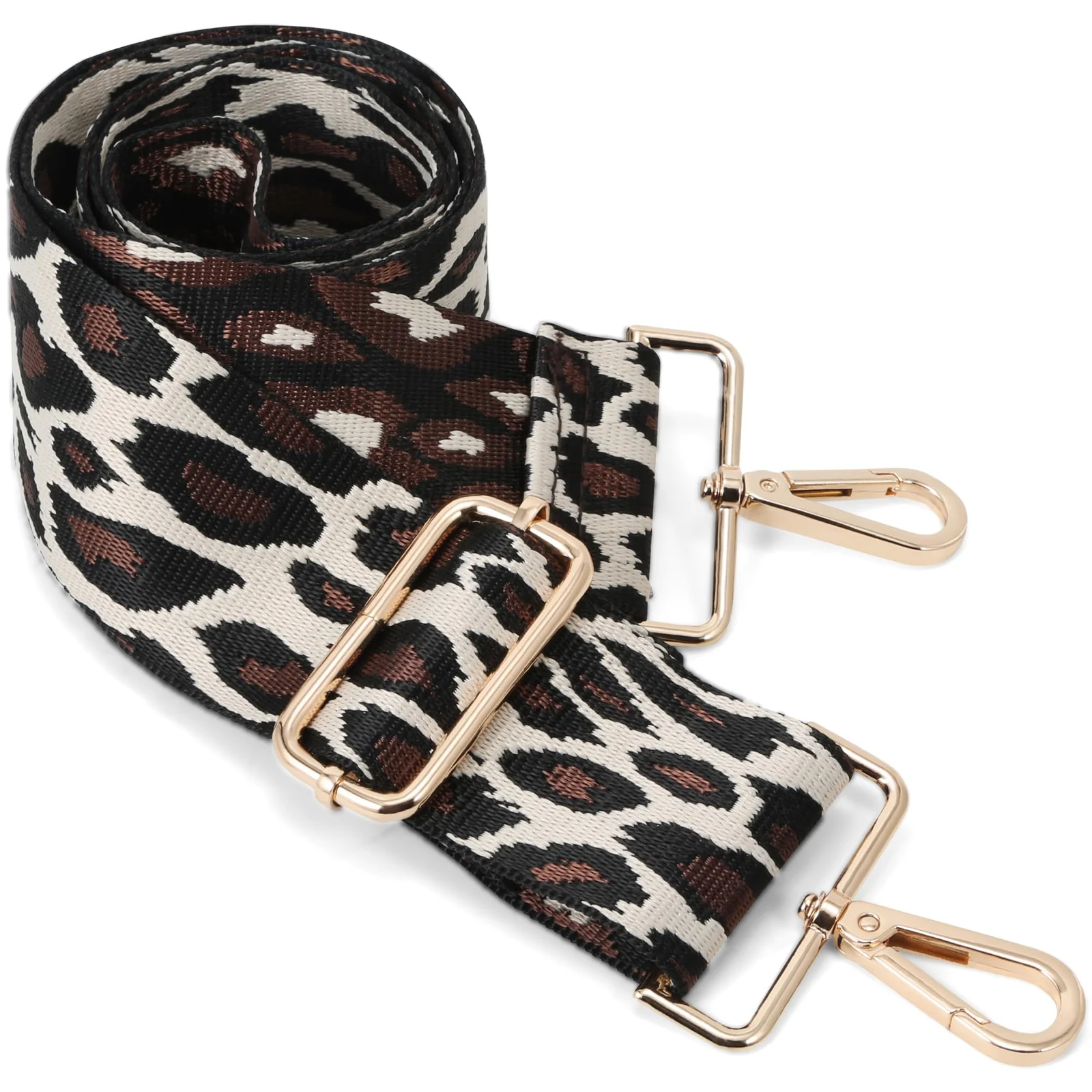 DL3 Mobilak Adjustable Wide Crossbody Bag Strap for Women, Replacement Shoulder Strap for Handbags, Totes & Purses with Elegant Embroidered Pattern and Metal Hooks - Leopard Beige