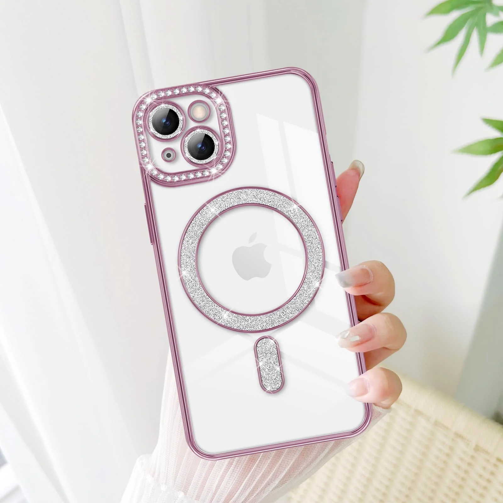 DL3 Mobilak MagSafe-Compatible Magnetic Case for iPhone 13 / iPhone 14 with Camera Protection and Magnetic Car-Mount Support - Pink