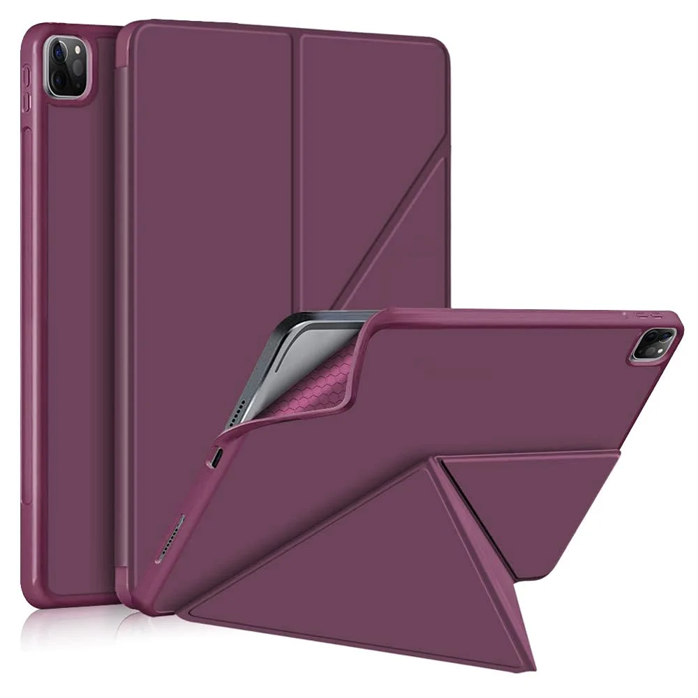 DL3 Mobilak Compatible with iPad Pro 11 Inch 2022(4th Gen)/2021(3rd Gen)/2020(2nd Gen) Case, Smart Stand, Pencil Holder, Shockproof Slim Lightweight Leather Cover, Modern Abstract Design - Wine Red