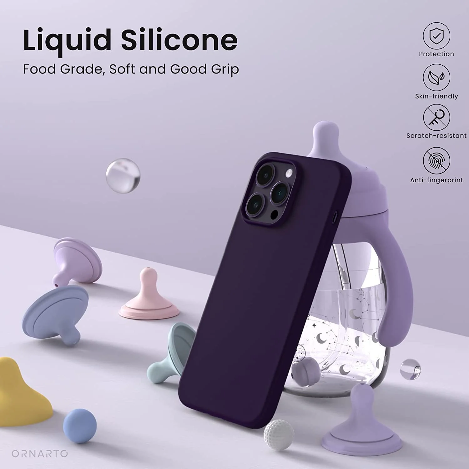 DL3 Mobilak Liquid Silicone Case for iPhone 14 Pro Max (6.7 Inch), Shock-absorbing protection, Scratch-resistant surface, Soft microfiber lining - Deep Purple
