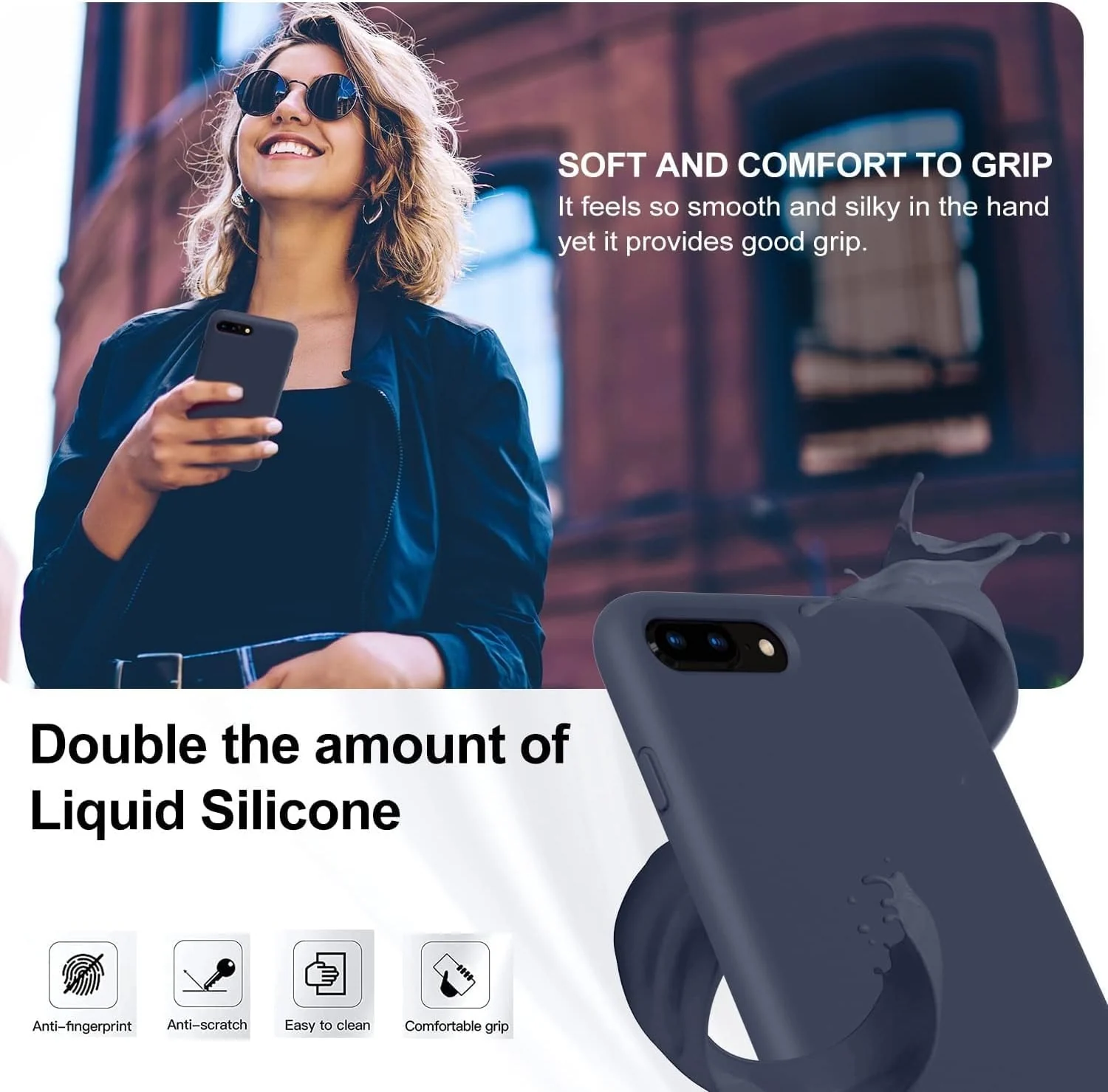 DL3 Mobilak Liquid Silicone Protective Case for iPhone 6 Plus / 6S Plus with Camera Protection and Microfiber Lining - Midnight Blue