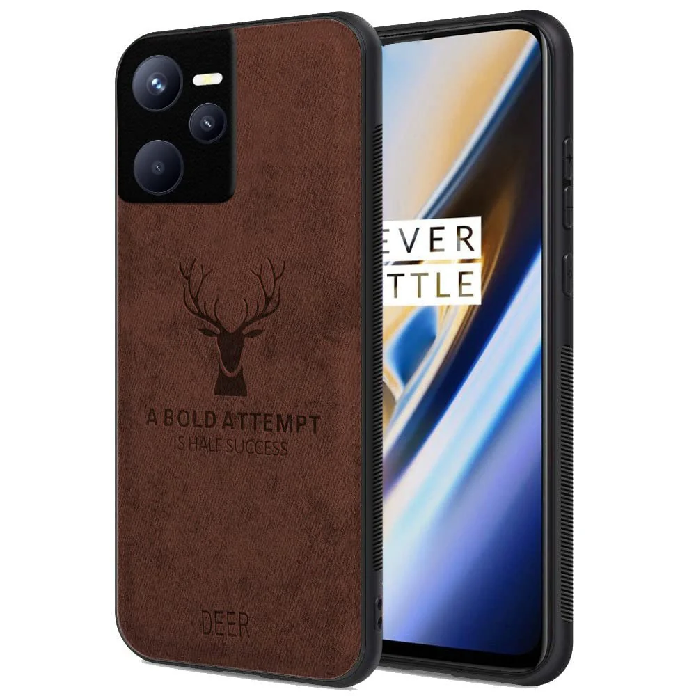 Dl3 Mobilak Case For Realme C35 / Narzo 50A Luxury Soft Texture Deer Patterned TPU Leather Protective, Dirt-Resistant, Anti-Shock, Anti-Fingerprint, Cover Full Body Protective (Red)